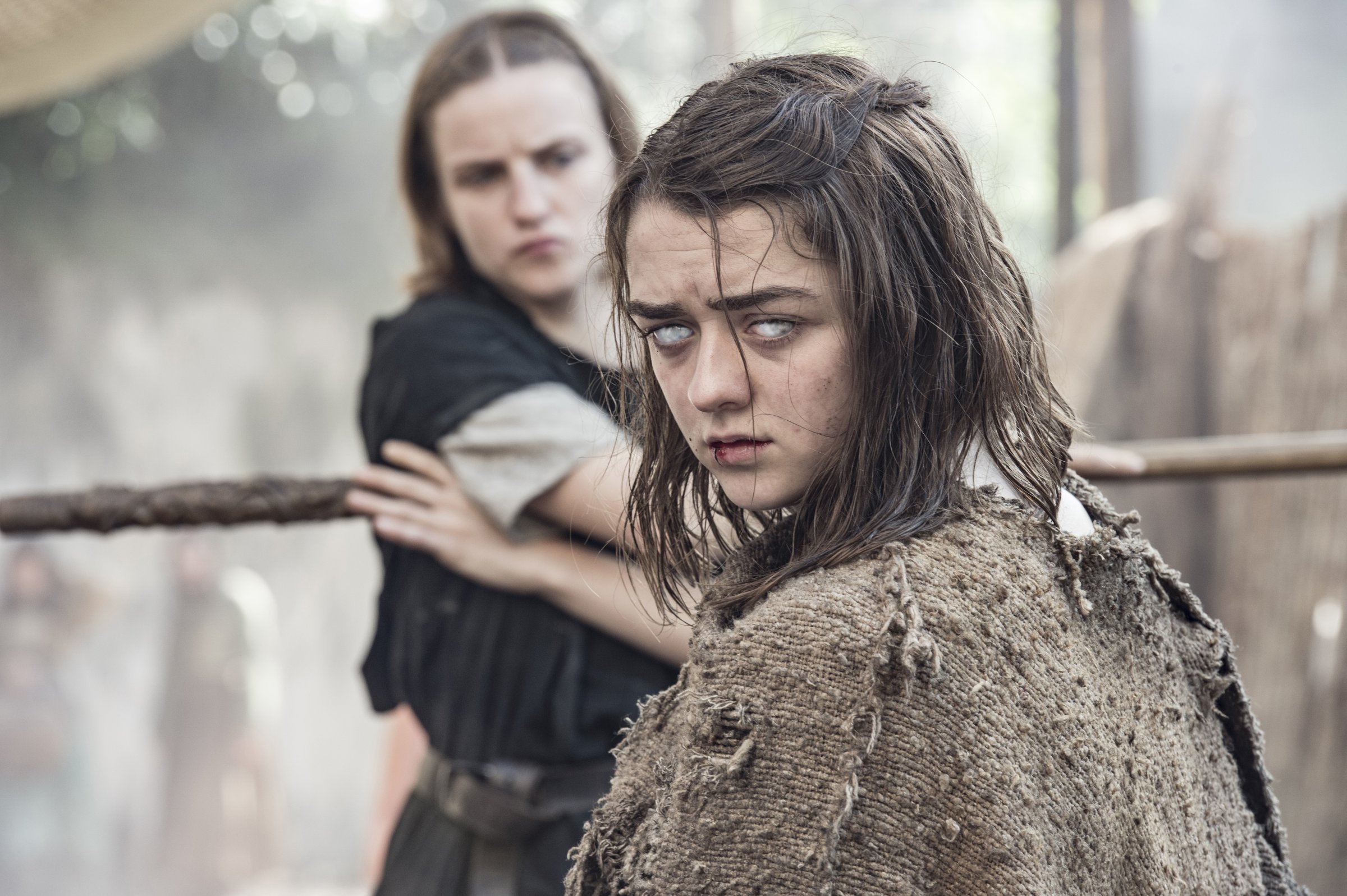 Faye Marsay and Maisie Williams in season 6, episode 1 of Game of Thrones.