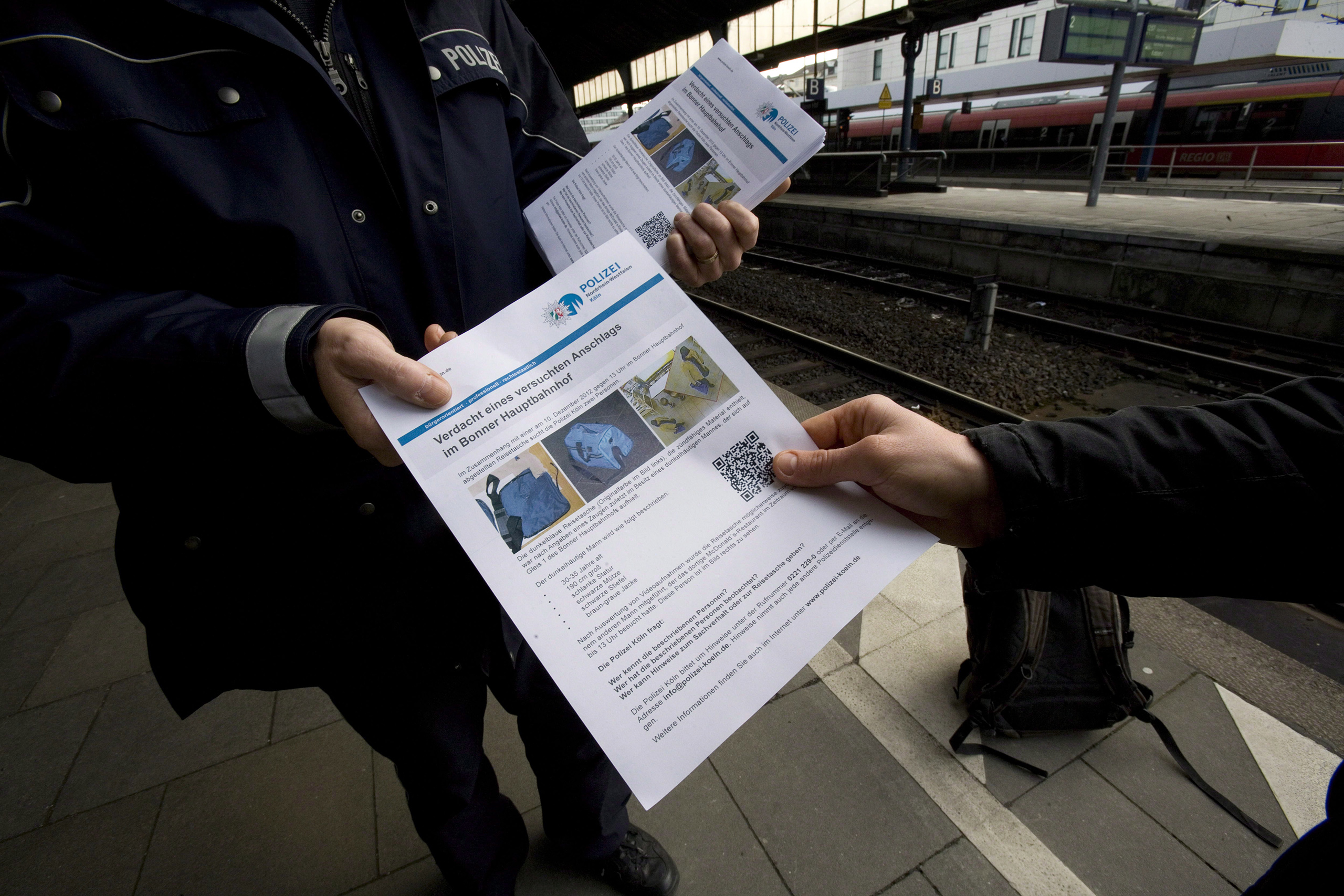 A poster released by the police shows the suspect of an attempted bomb attack at the central train station in Bonn, Germany, Dec. 13, 2012. (Ulrich Baumgarten—Getty Images)