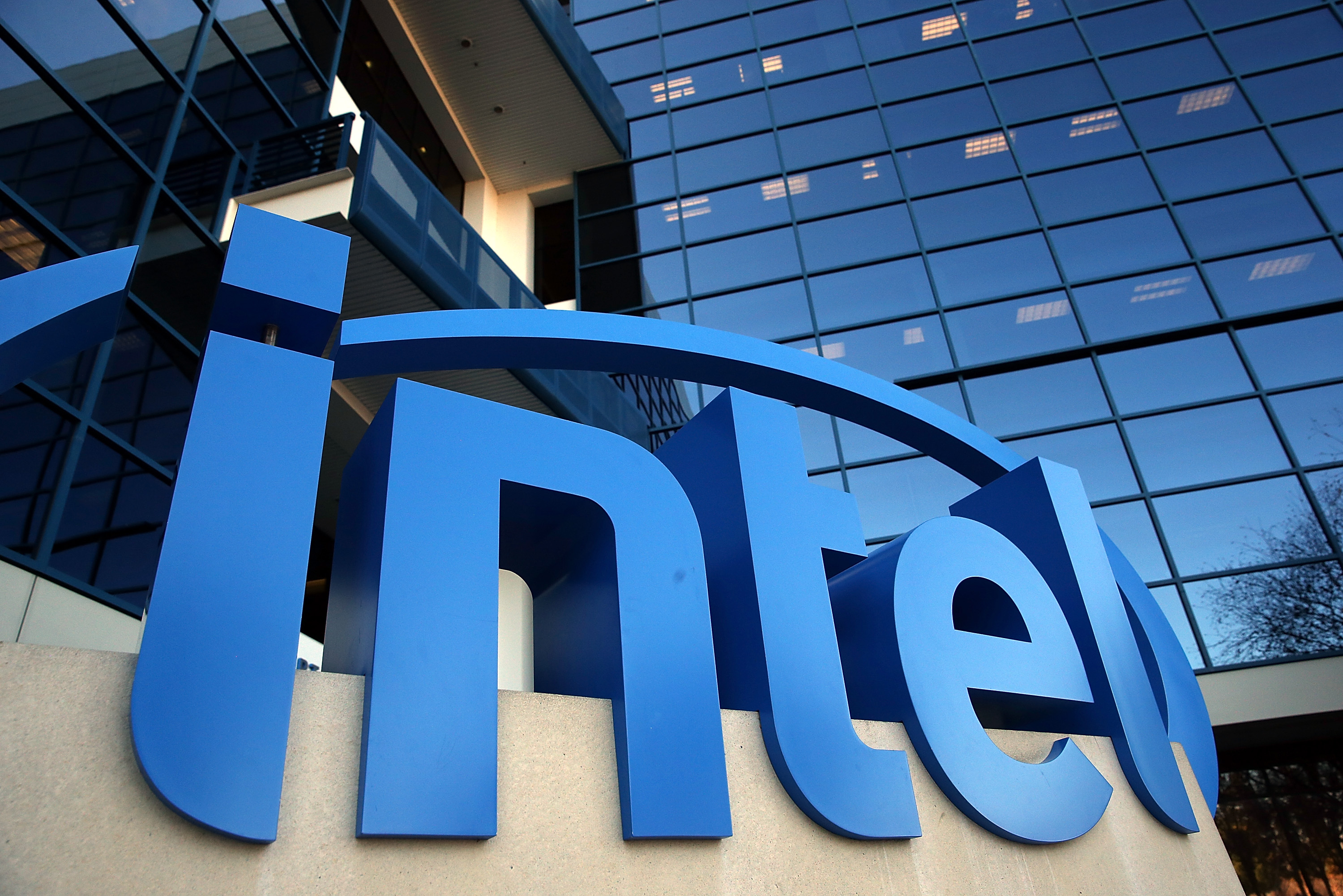 The Intel logo is displayed outside of the Intel headquarters on January 16, 2014 in Santa Clara, California. (Justin Sullivan—Getty Images)