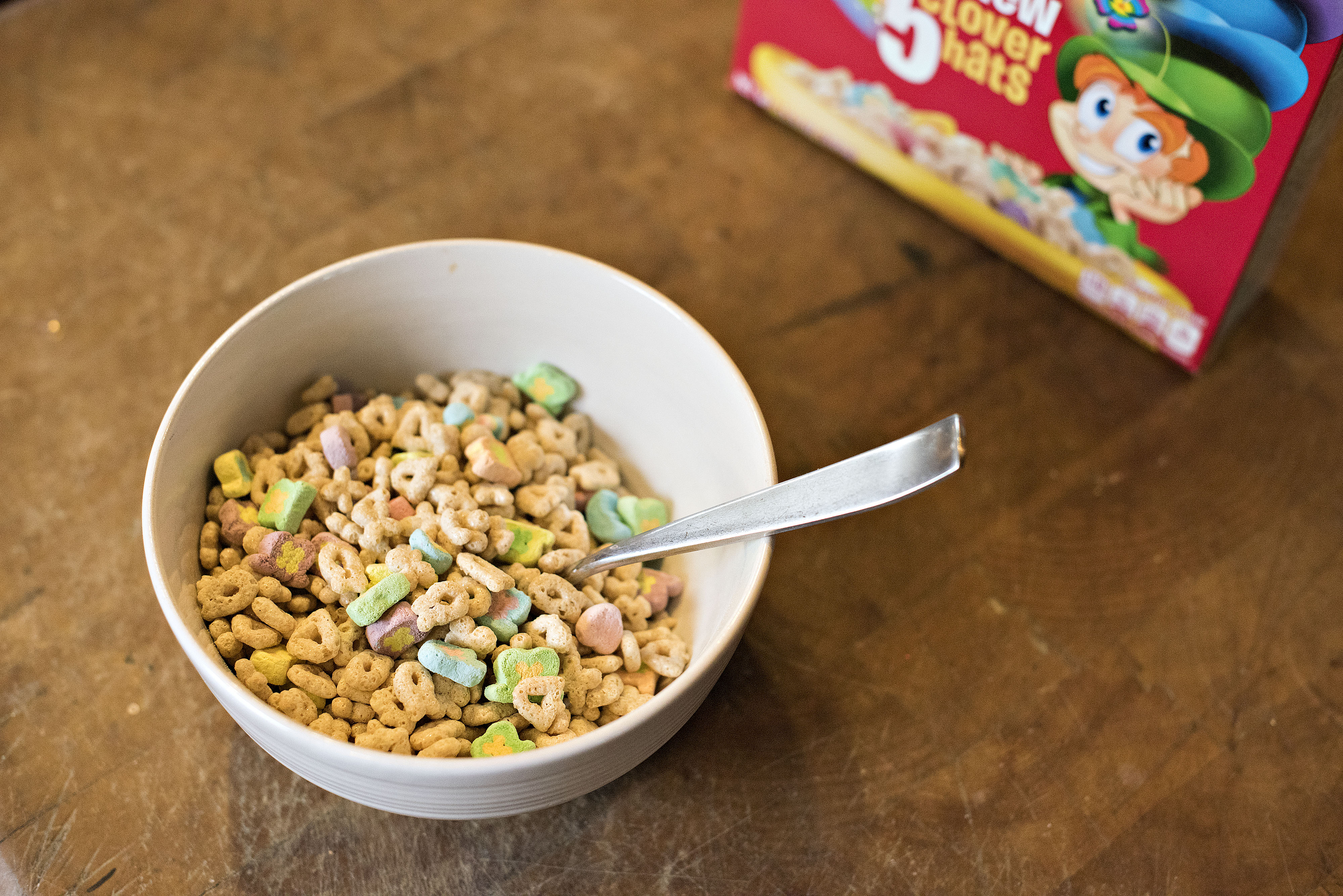 General Mills Inc. Lucky Charms brand cereal is arranged for a photograph in Tiskilwa, Illinois, U.S., on Wednesday, March 18, 2015. (Bloomberg—Getty Images)