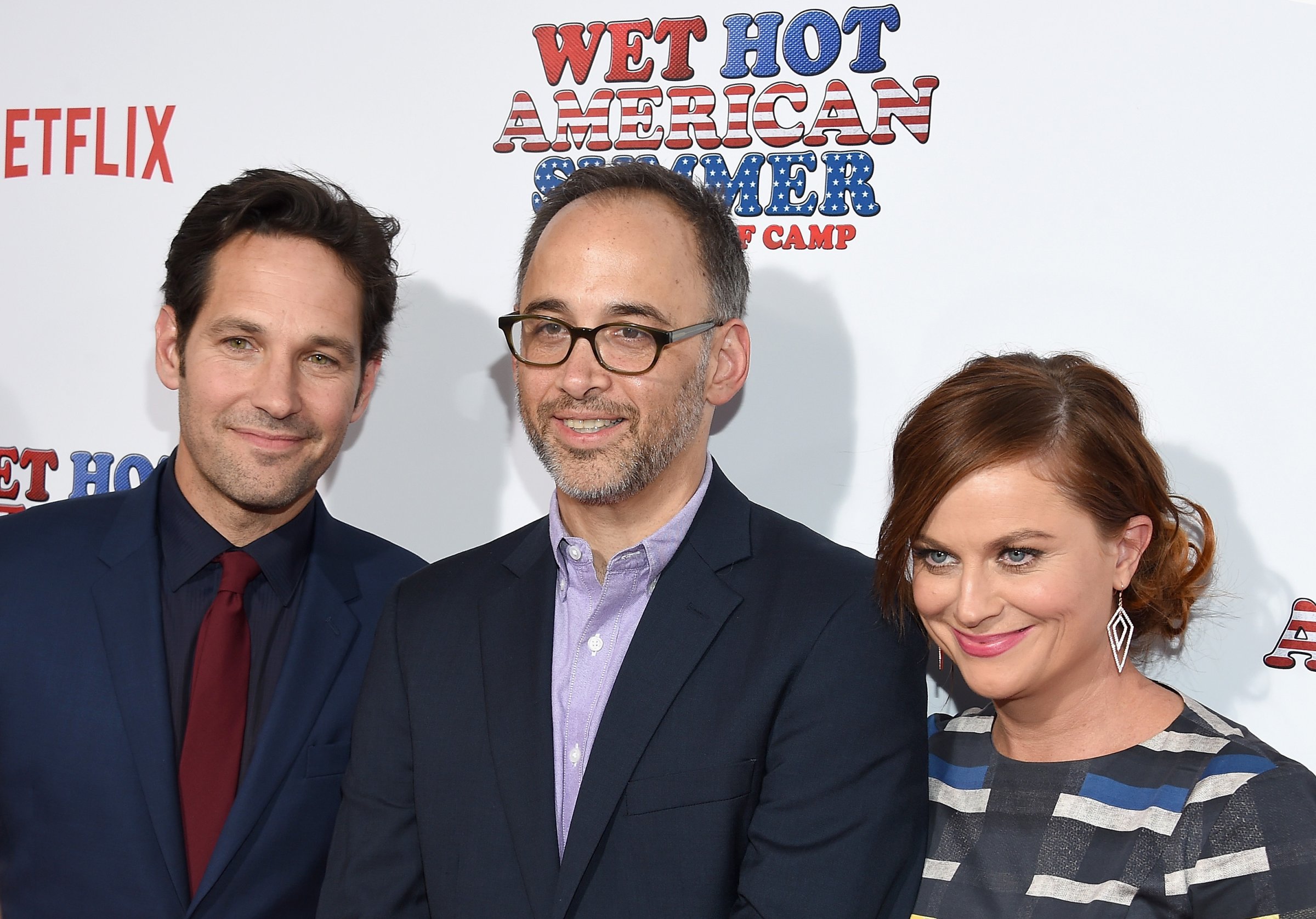 Paul Rudd, David Wain and Amy Poehler attend the "Wet Hot American Summer: First Day of Camp" Series Premiere on July 22, 2015 in New York City.