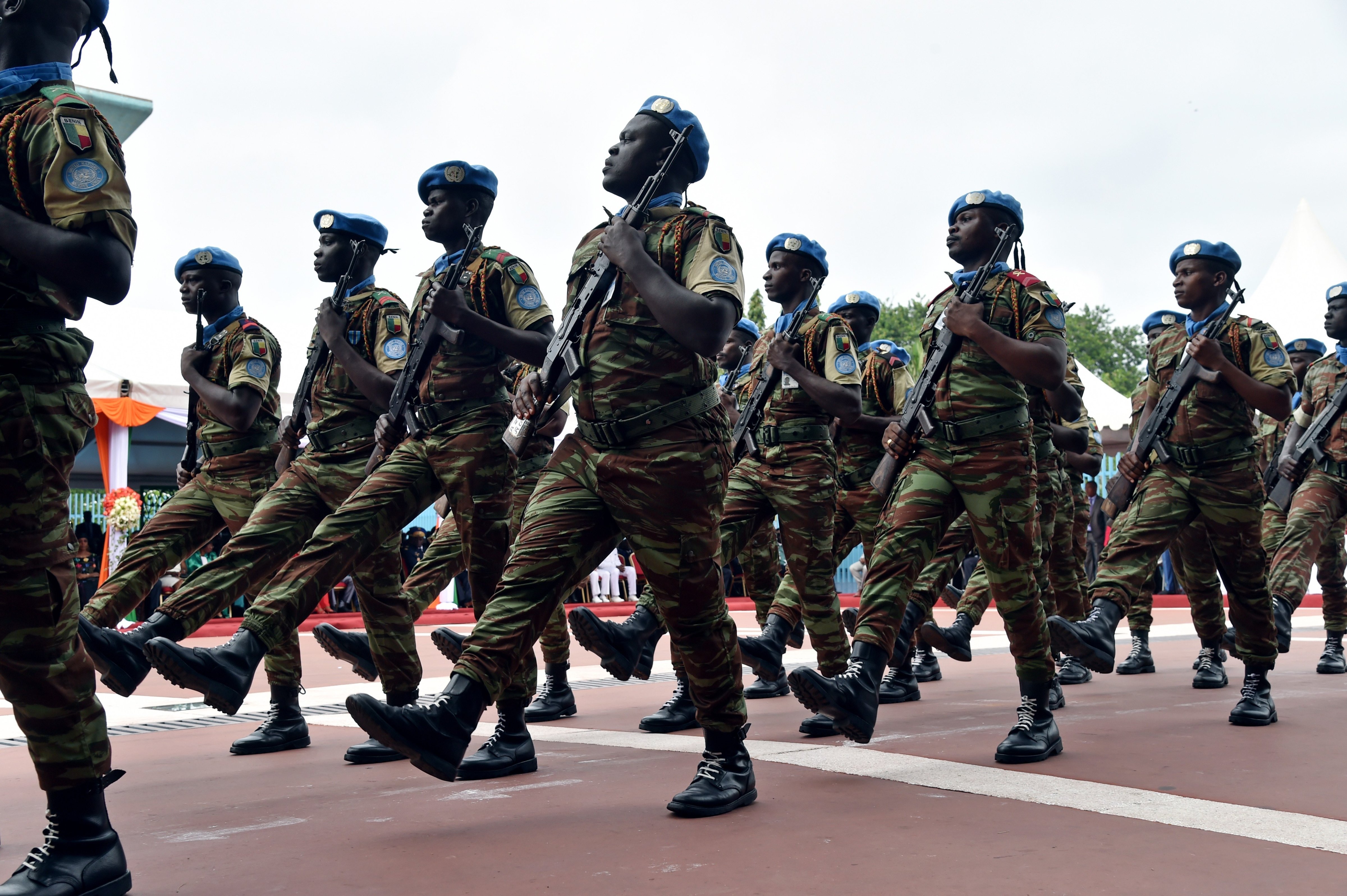 U.N. peacekeepers  parade during celebrations marking Ivory Coast's 55th anniversary of independence from France, in front of the presidential palace in Abidjan, Ivory Coast, on Aug. 7, 2015 (Issouf Sanogo—AFP/Getty Images)