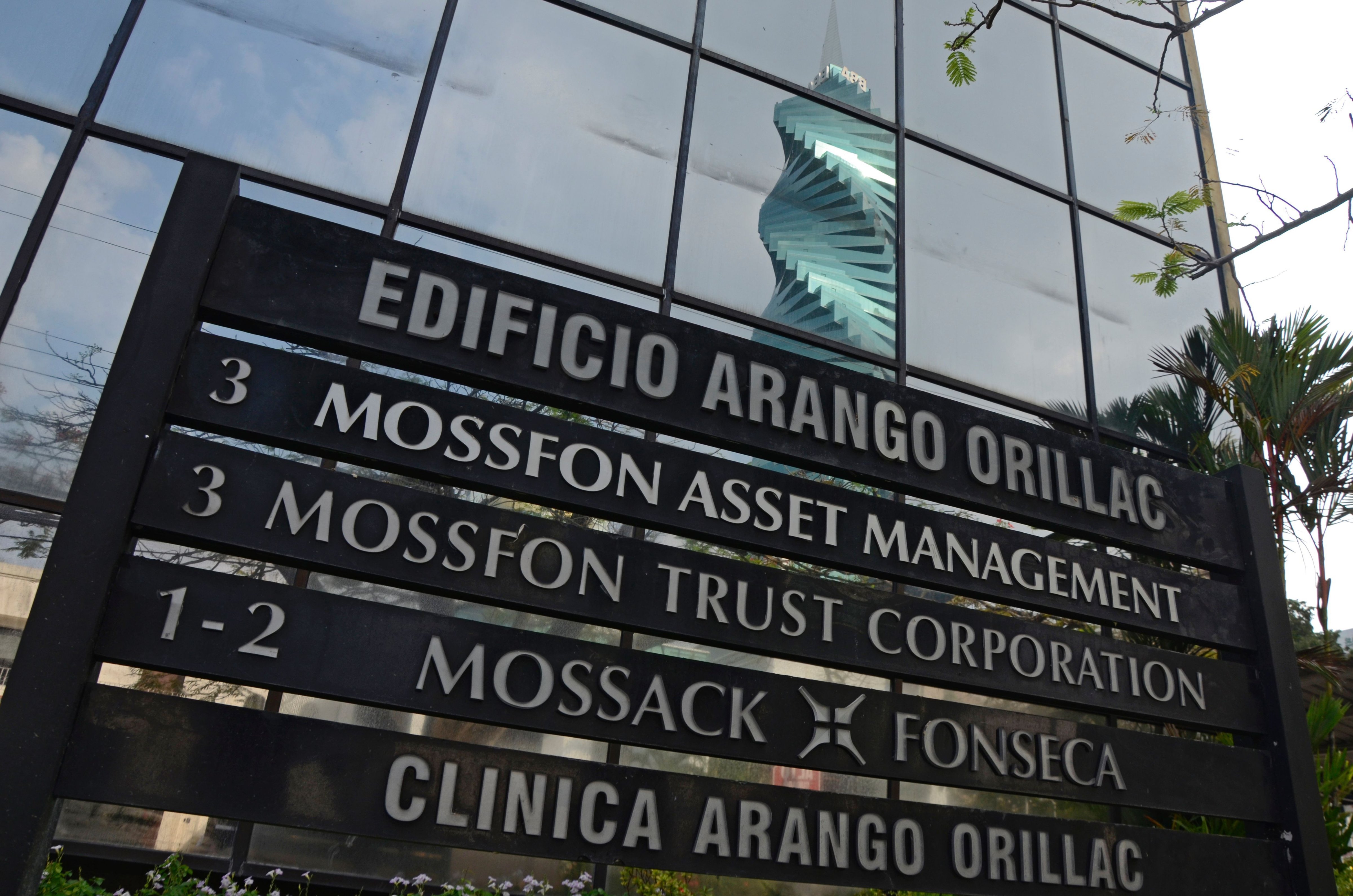 View of a sign outside the building where Panama-based Mossack Fonseca law firm offices are placed in Panama City on April 3, 2016. (Eduardo Grimaldo —AFP/Getty Images)