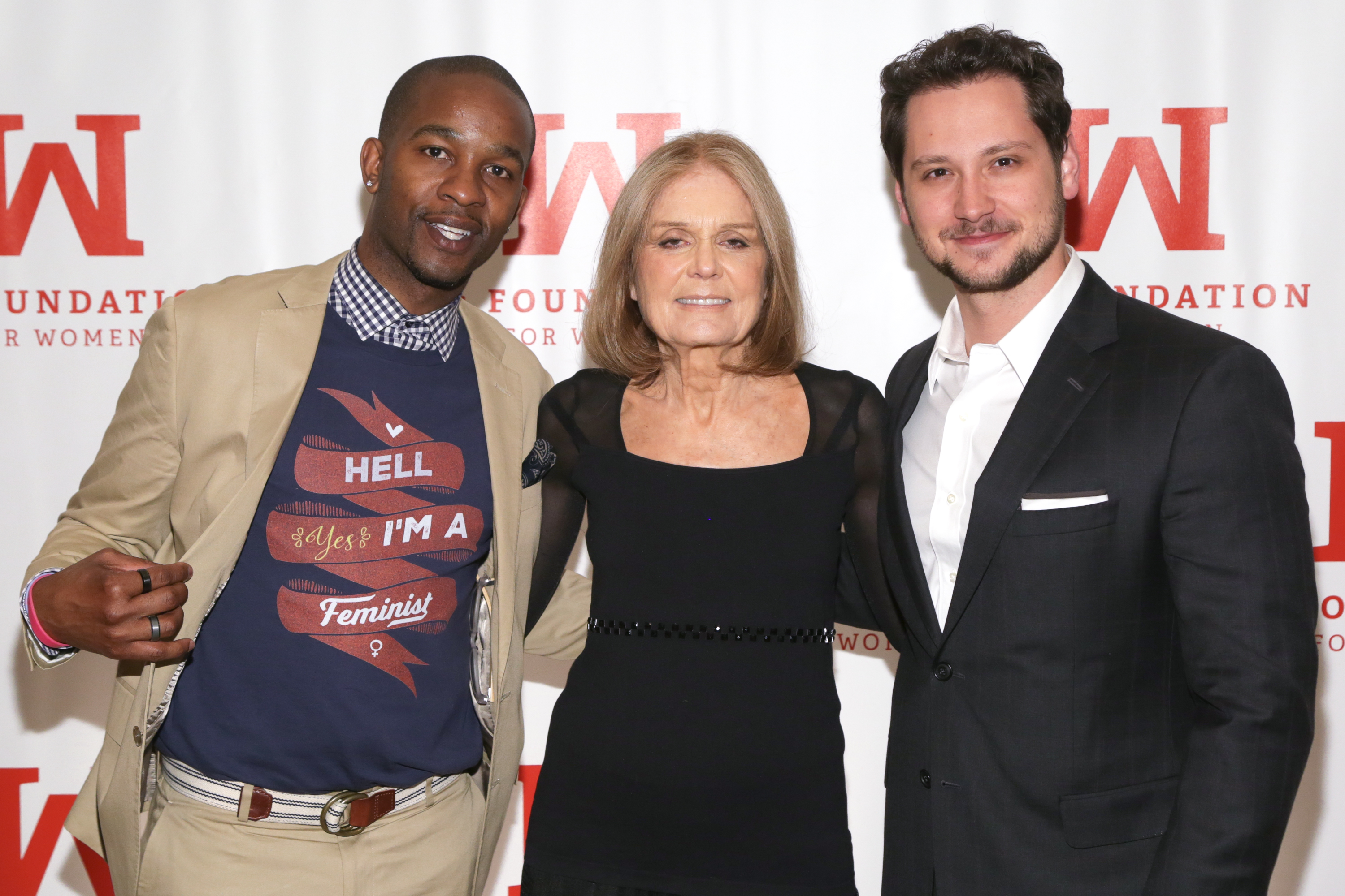 From left: former football player Wade Davis, feminist political activist Gloria Steinem and actor Matt McGorry attend the 2016 Gloria Awards: A Salute to Women of Vision Gala held at the Pierre Hotel in New York City on April 27, 2016 (Brent N. Clarke—Getty Images)