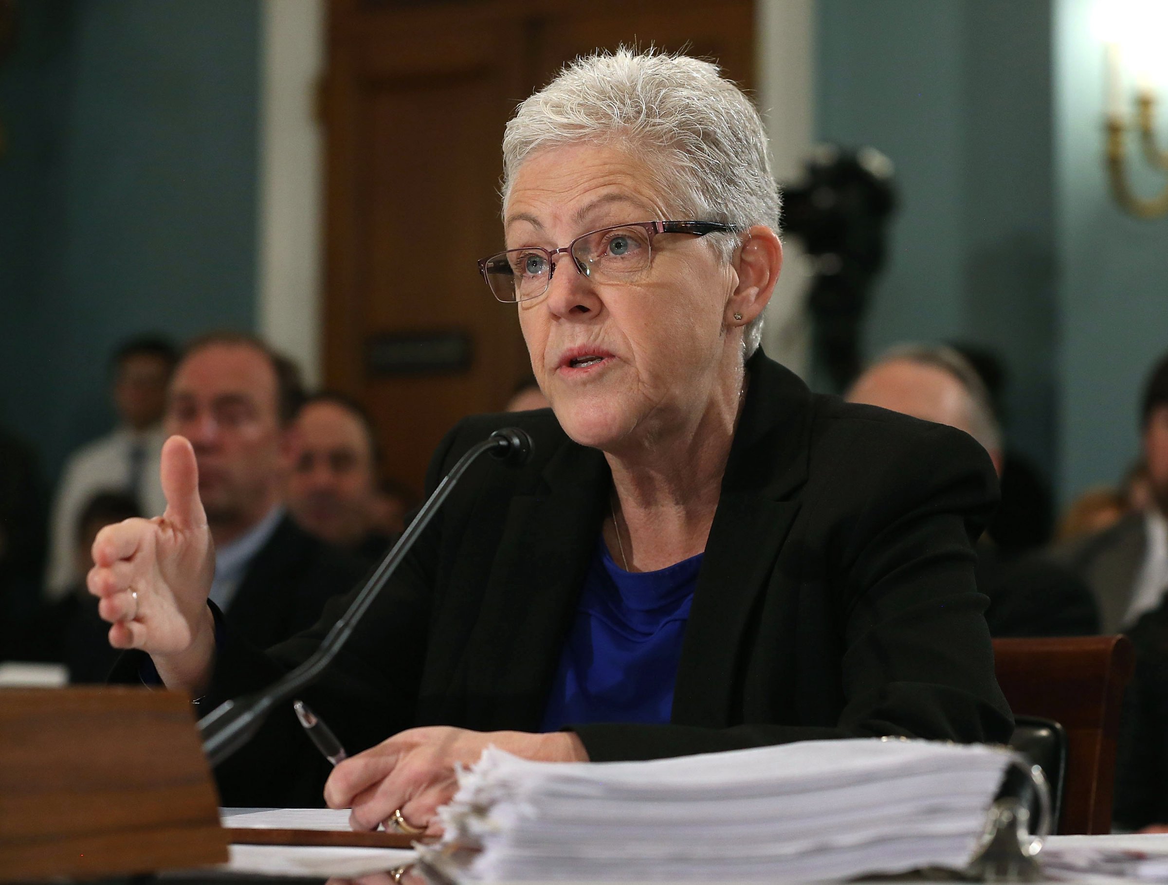 EPA Administrator Gina McCarthy testifies during a House Agriculture Committee hearing on Capitol Hill in Washington, DC. on Feb. 11, 2016.