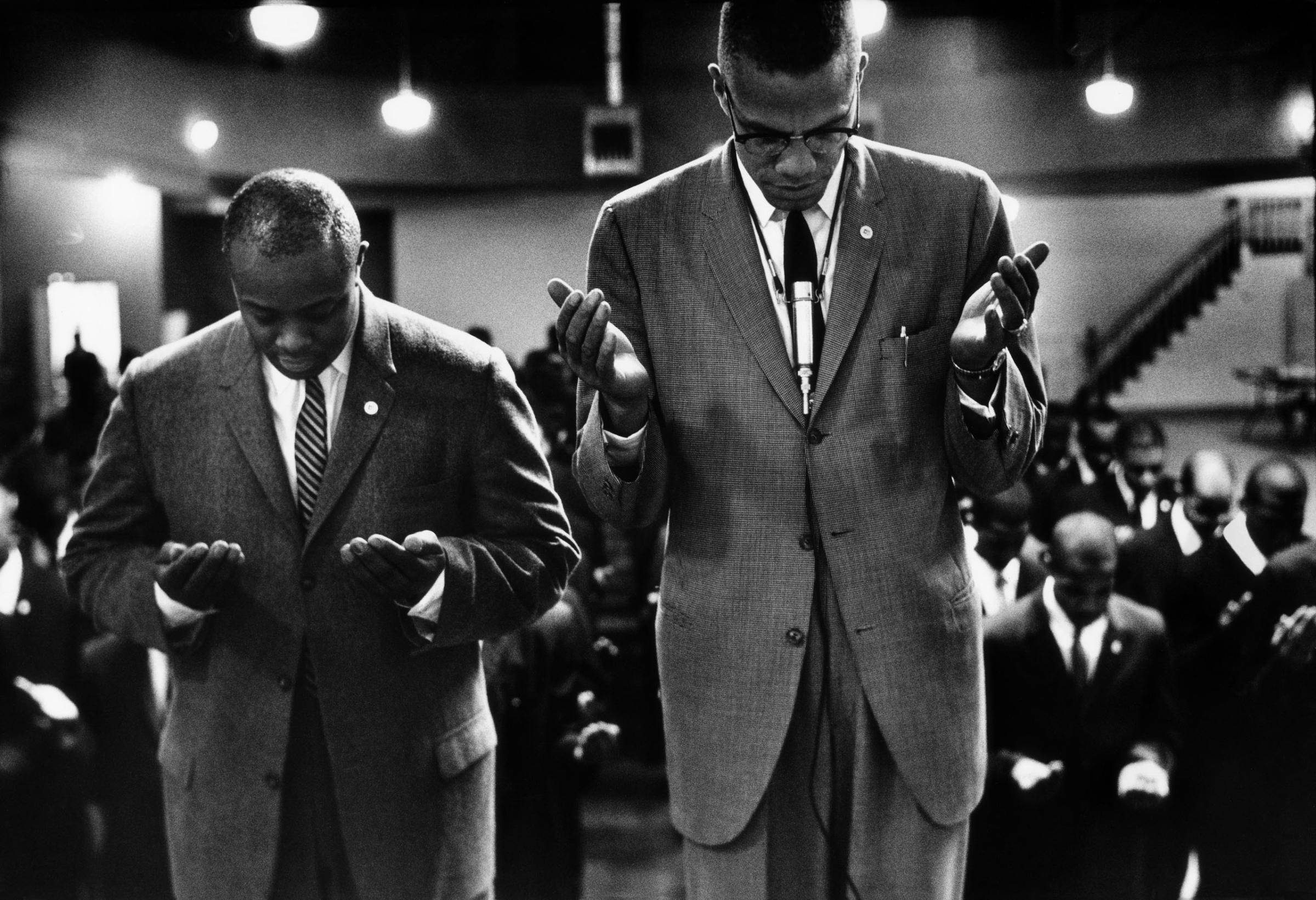 Malcolm X Leads Muslims in Prayer, Chicago, 1963, from Black Muslims.