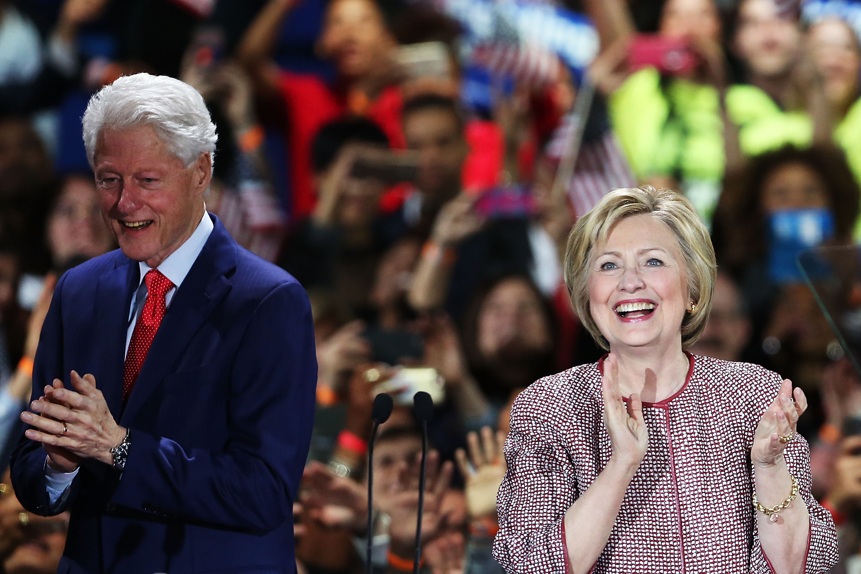 Hillary Clinton and Bill Clinton, after winning the highly contested New York primary on April 19, 2016. (Spencer Platt—Getty Images)