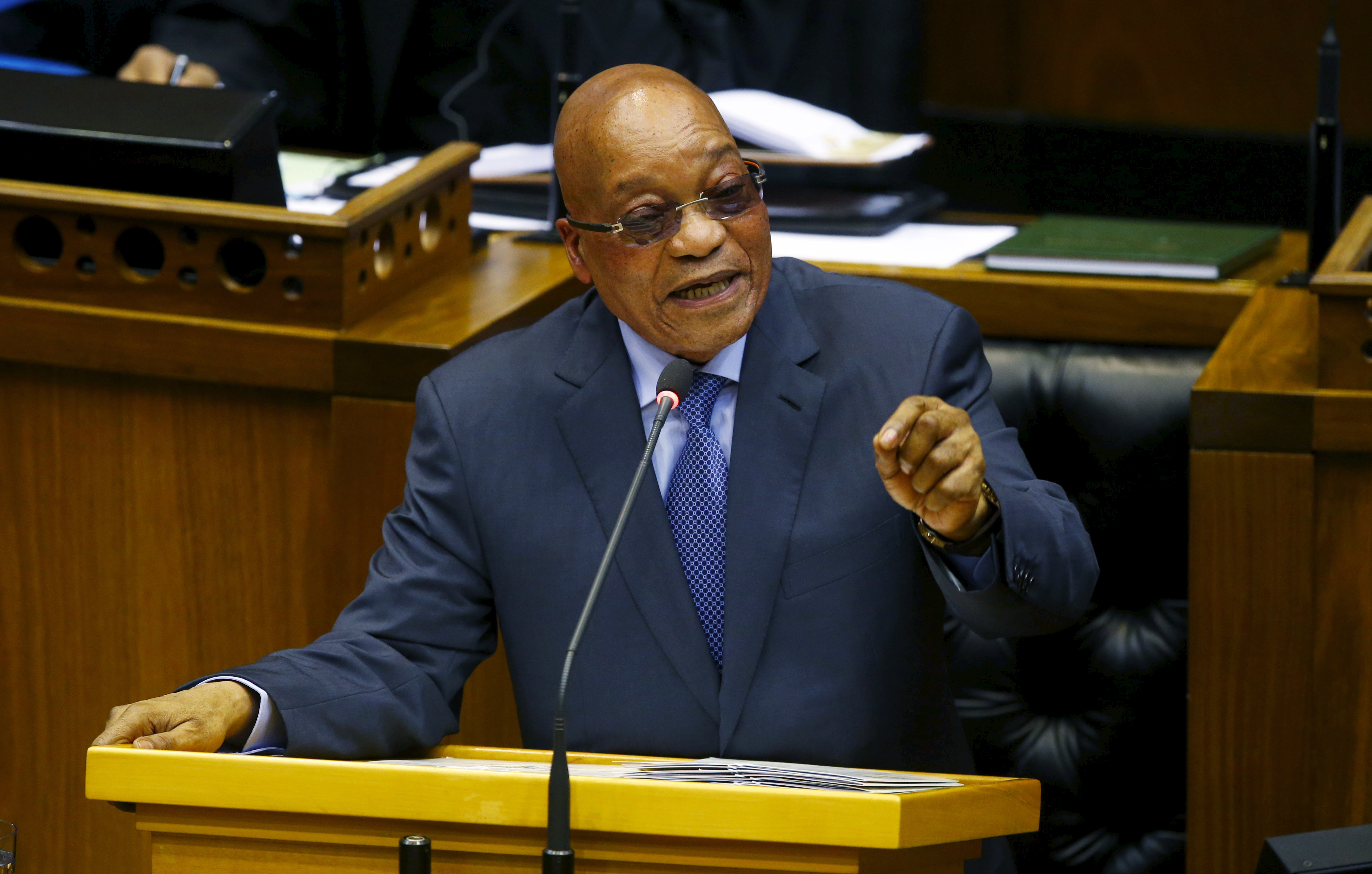 President Jacob Zuma answers questions at Parliament in Cape Town, South Africa, March 17, 2016. A nephew of Zuma's was mentioned in the Panama Papers. (Mike Hutchings—Reuters)