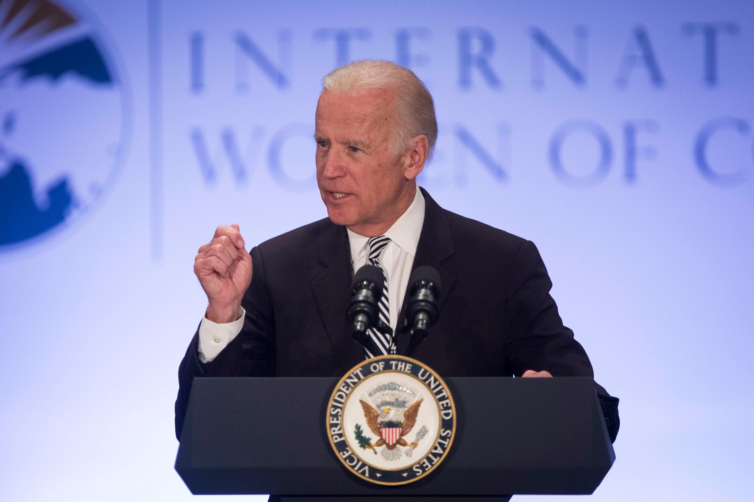 U.S. Vice President Joe Biden delivers remarks during the 2016 International Women of Courage Forum at the State Department, March 29, 2016 in Washington, DC. Established in 2007, the awards honor women around the world for leadership and courage in equality, social progress and human rights. Fourteen women were recognized this year.