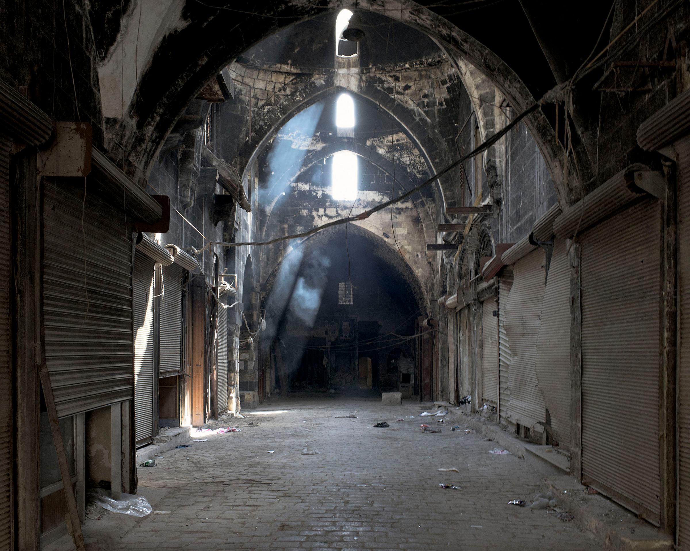 A view inside the ancient Souk of Aleppo, a UNESCO World Heritage site, March 2016.
