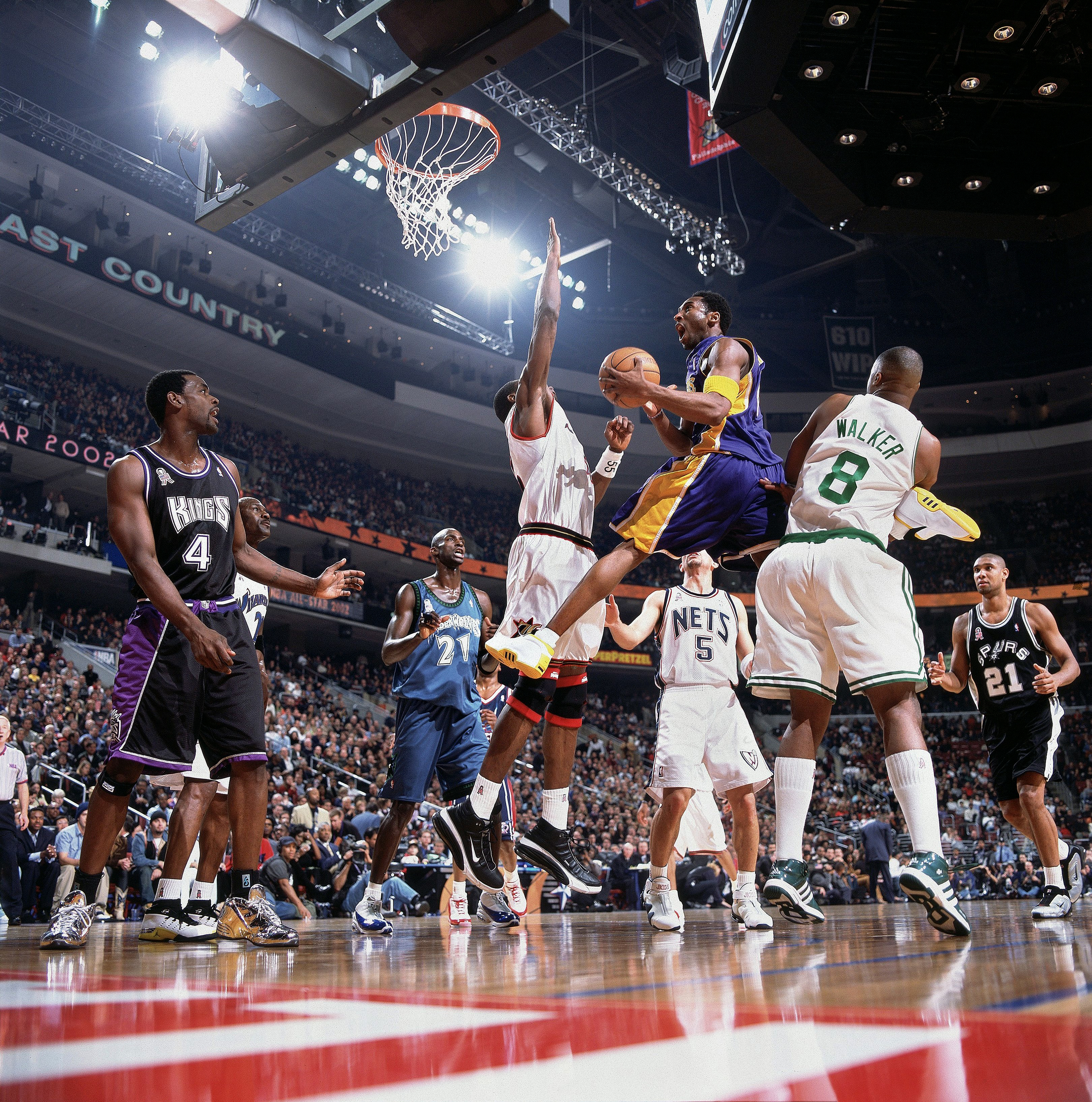 Los Angeles Lakers' Kobe Bryant in action during the NBA All-Star basketball game in Philadelphia on Feb. 9, 2002.