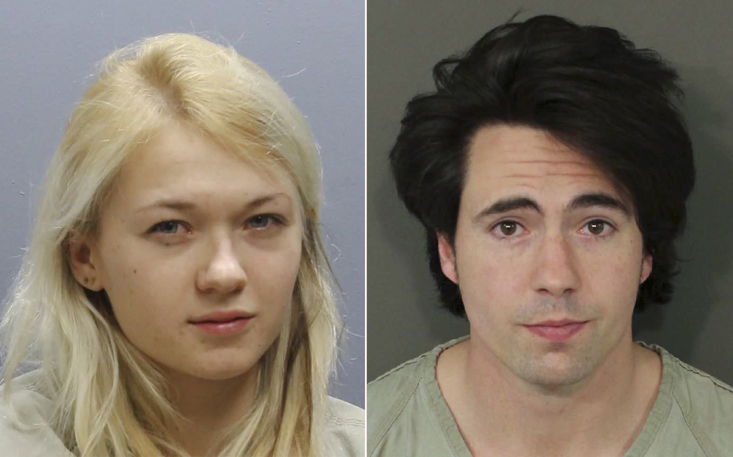 A composite image shows photos released by the Franklin County Sheriff's Office of Marina Lonina and Raymond Gates, who were charged April 13 with rape, kidnapping, sexual battery and pandering sexually oriented matter involving a minor, for allegedly using an app to livestream the rape of a 17-year-old girl. (Franklin County Sheriff's Office/AP)