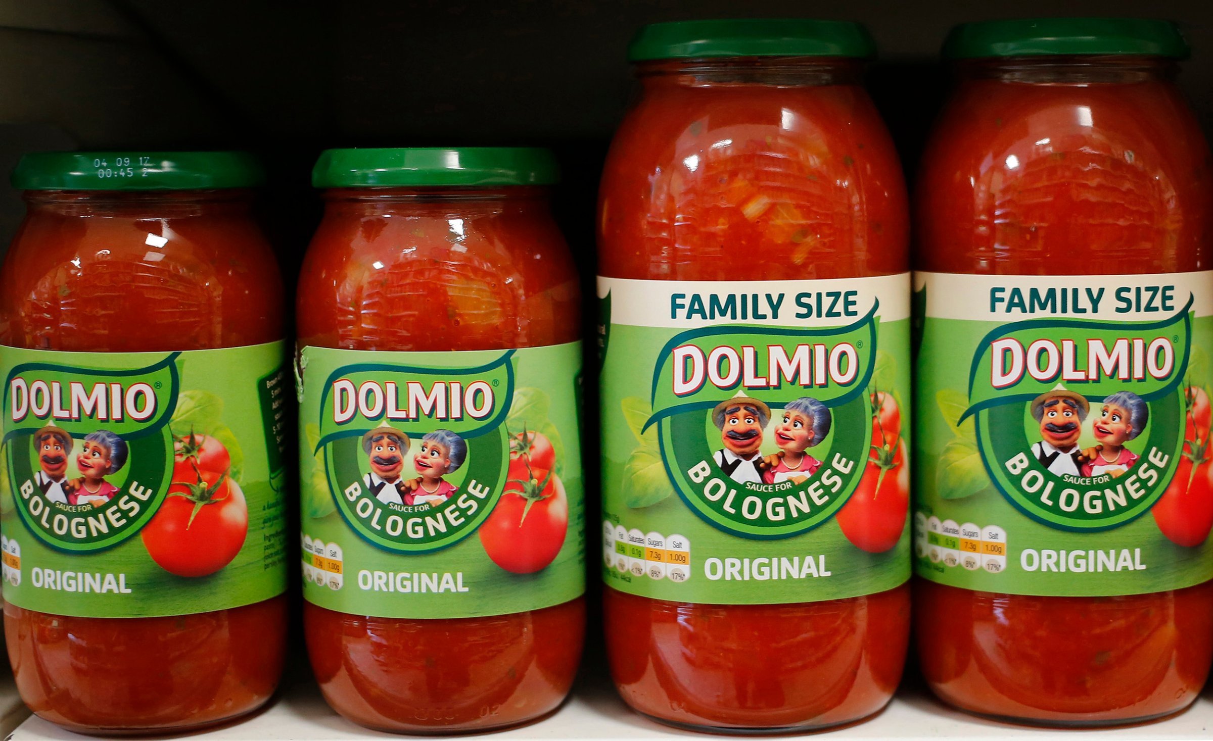 Dolmio pasta sauces are seen in a store in in London on April 15, 2016.