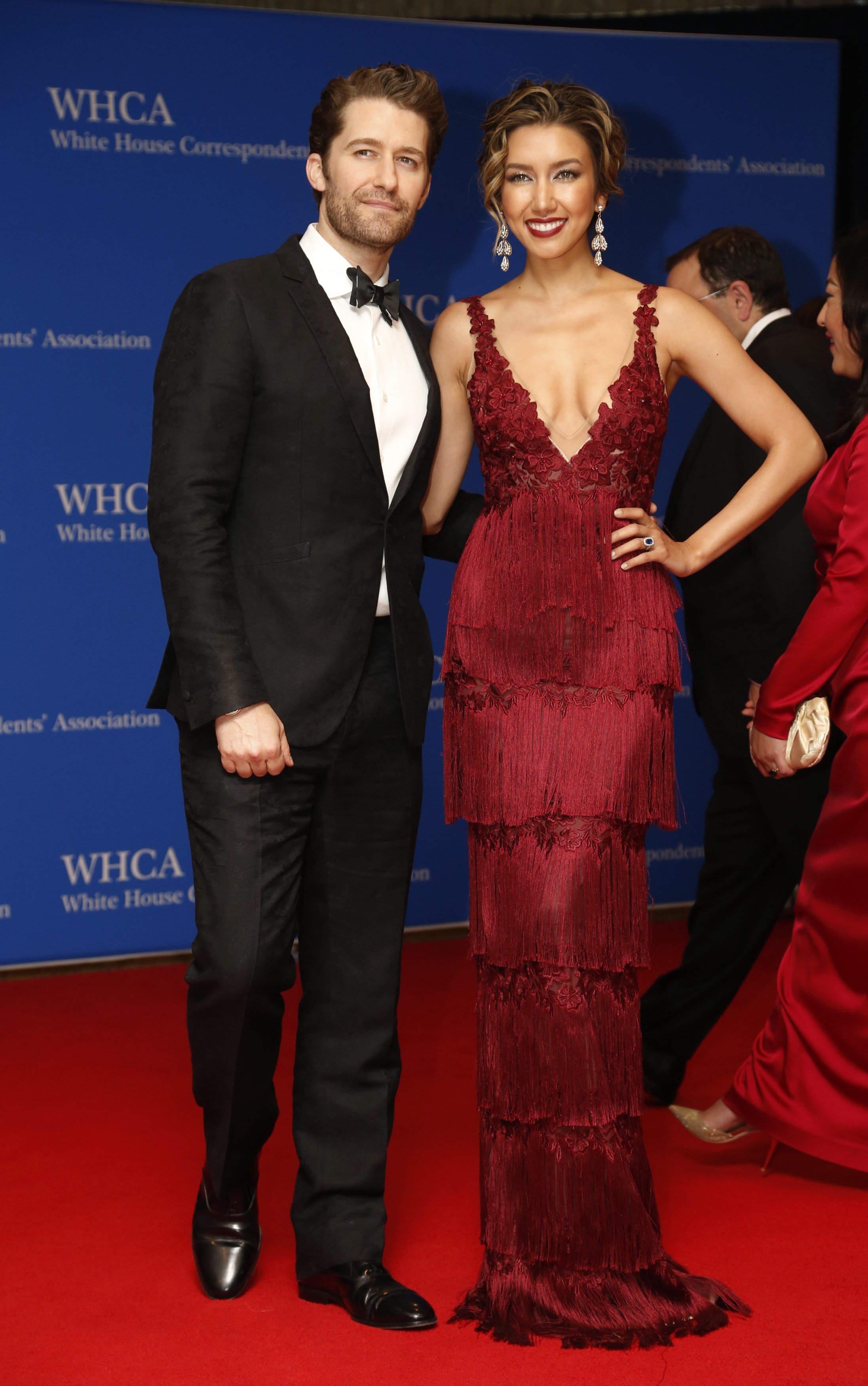 Actor Matthew Morrison and wife, Renee Puente, arrive on the red carpet for the annual White House Correspondents Association Dinner in Washington