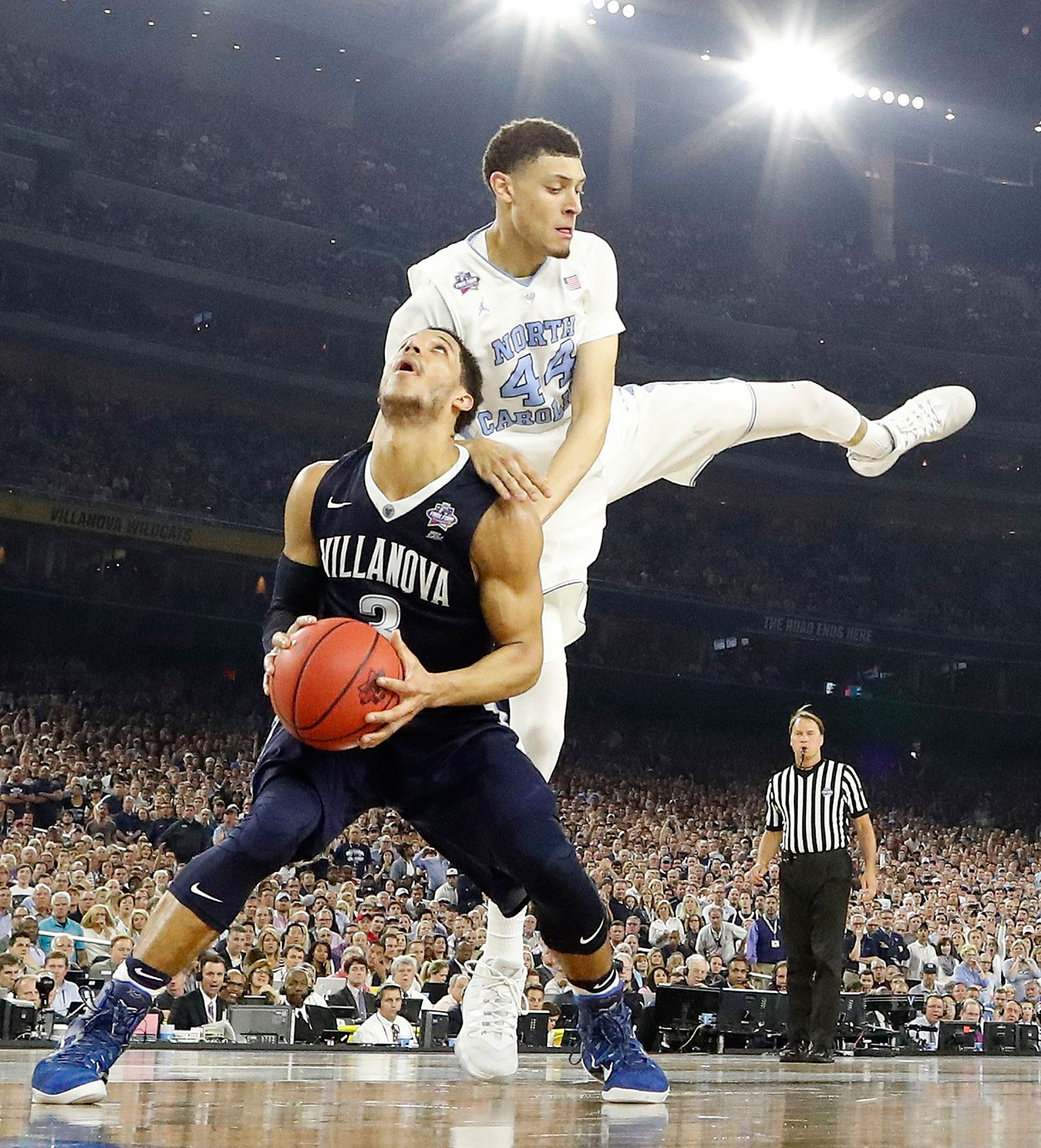 Villanova guard Josh Hart (3) prepares to shoots as North Carolina forward Justin Jackson (44) defends during the second half of the NCAA college basketball National Championship game on April 4, 2016 in Houston.