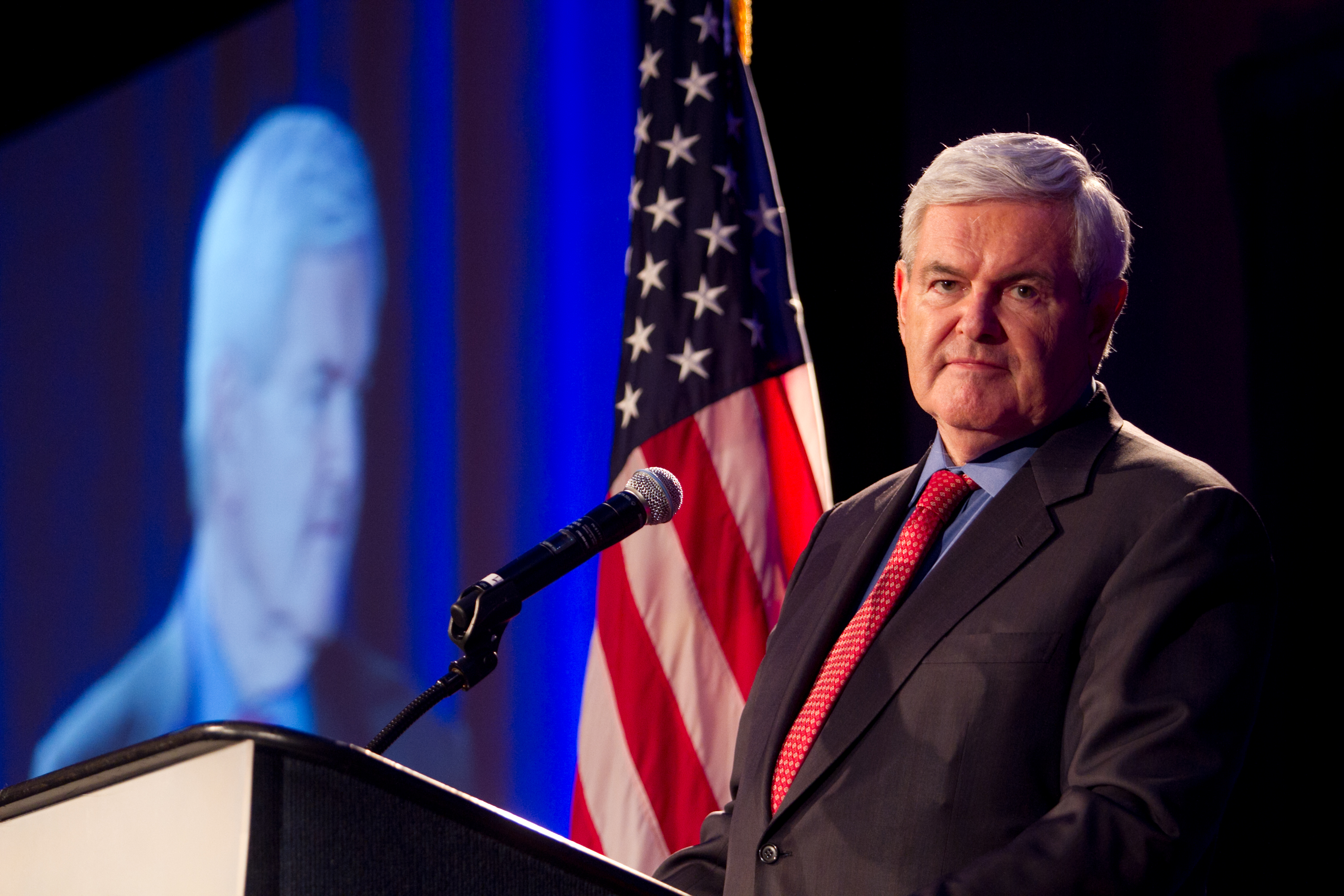 Former House Speaker Newt Gingrich gives the keynote address during the Georgia Republican Party Victory Dinner in Macon, Georgia, on May 13, 2011.