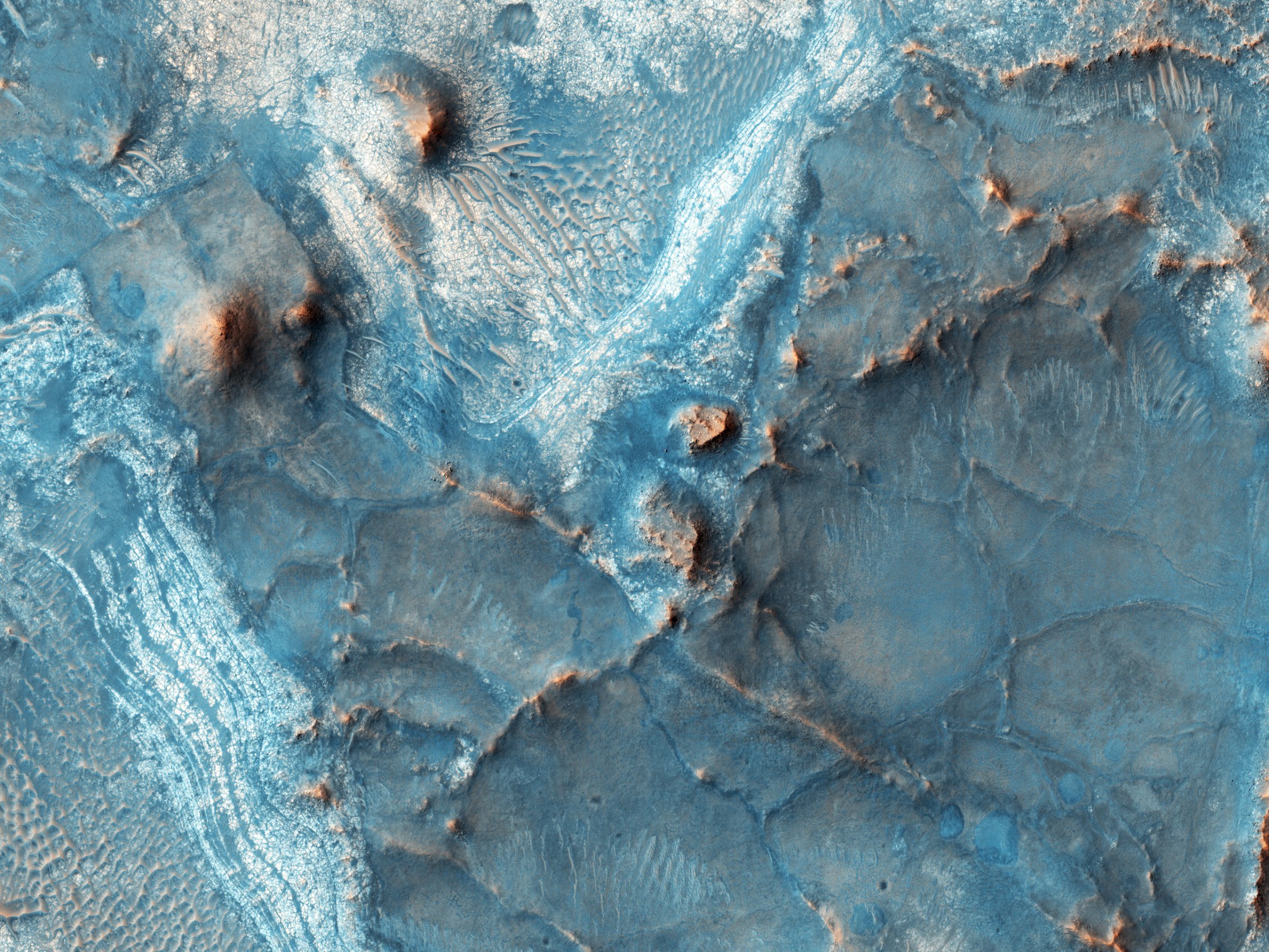 The Nili Fossae region on the northwest rim of Isidis impact basin, Mars, on Feb. 5, 2016.