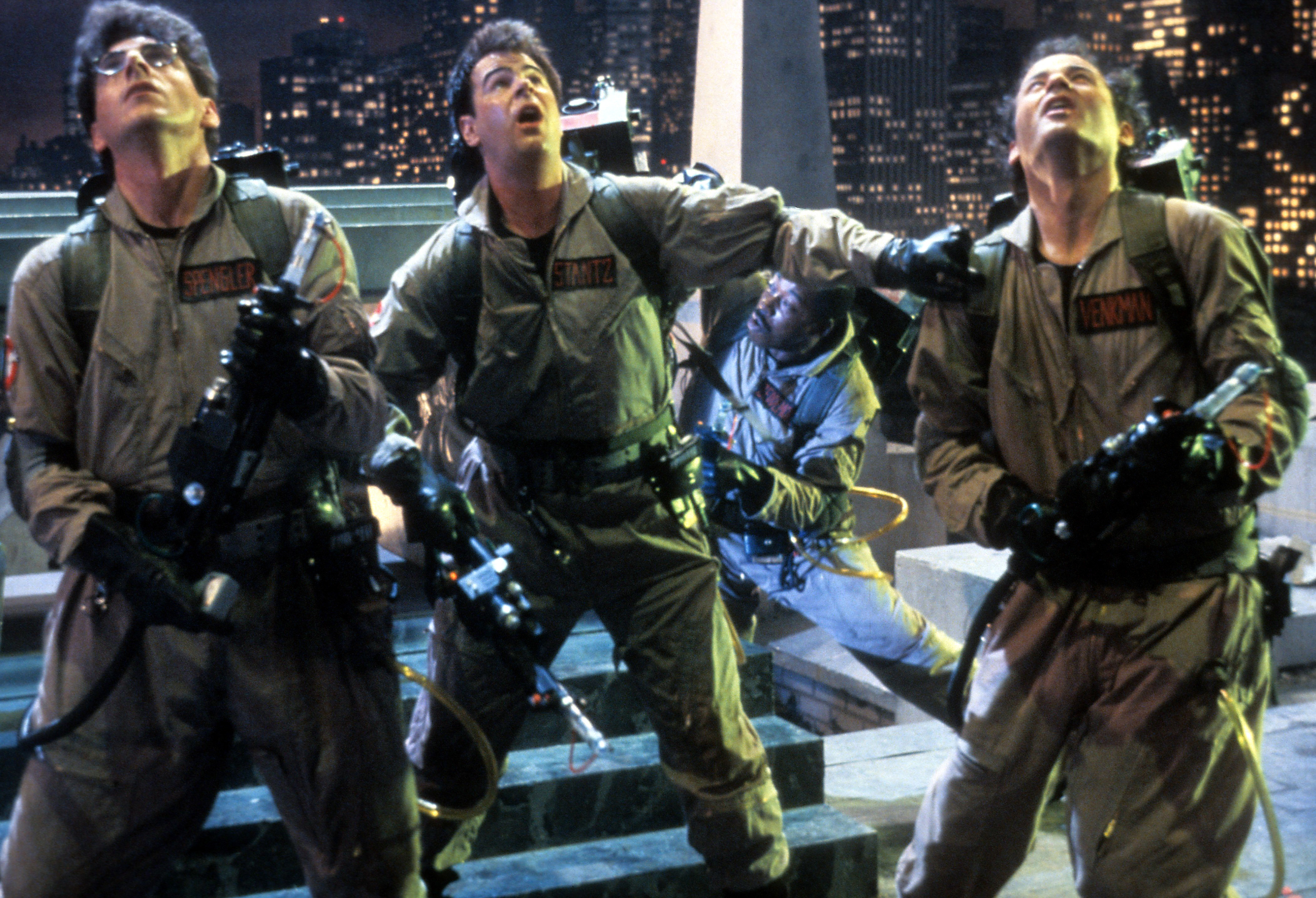 Harold Ramis, Dan Aykroyd, and Bill Murray in a scene from the film 'Ghostbusters', 1984. (Columbia Pictures/Getty Images)