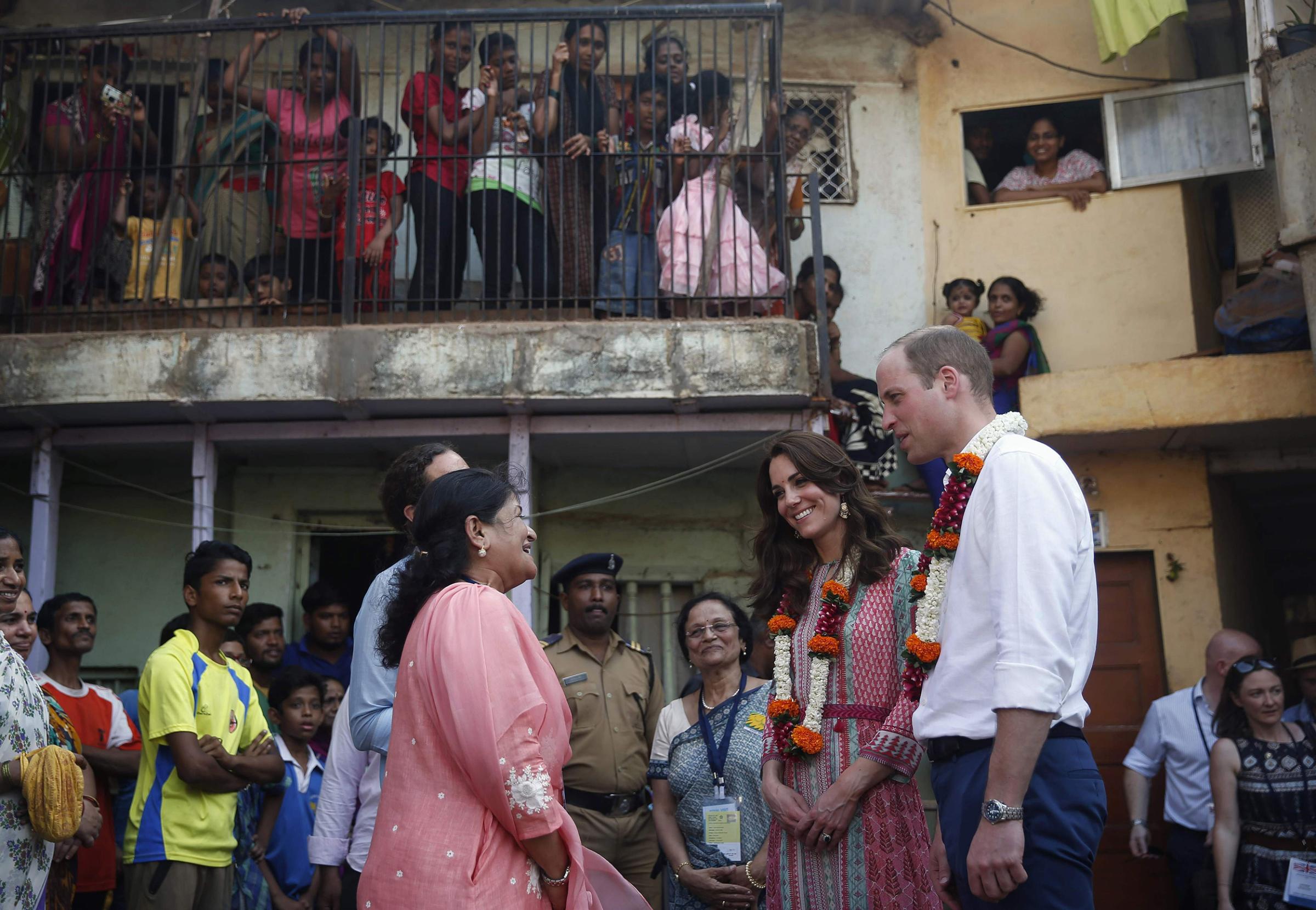 Prince William and Catherine, the Duchess of Cambridge, visit a slum area of Mumbai on April 10, 2016.