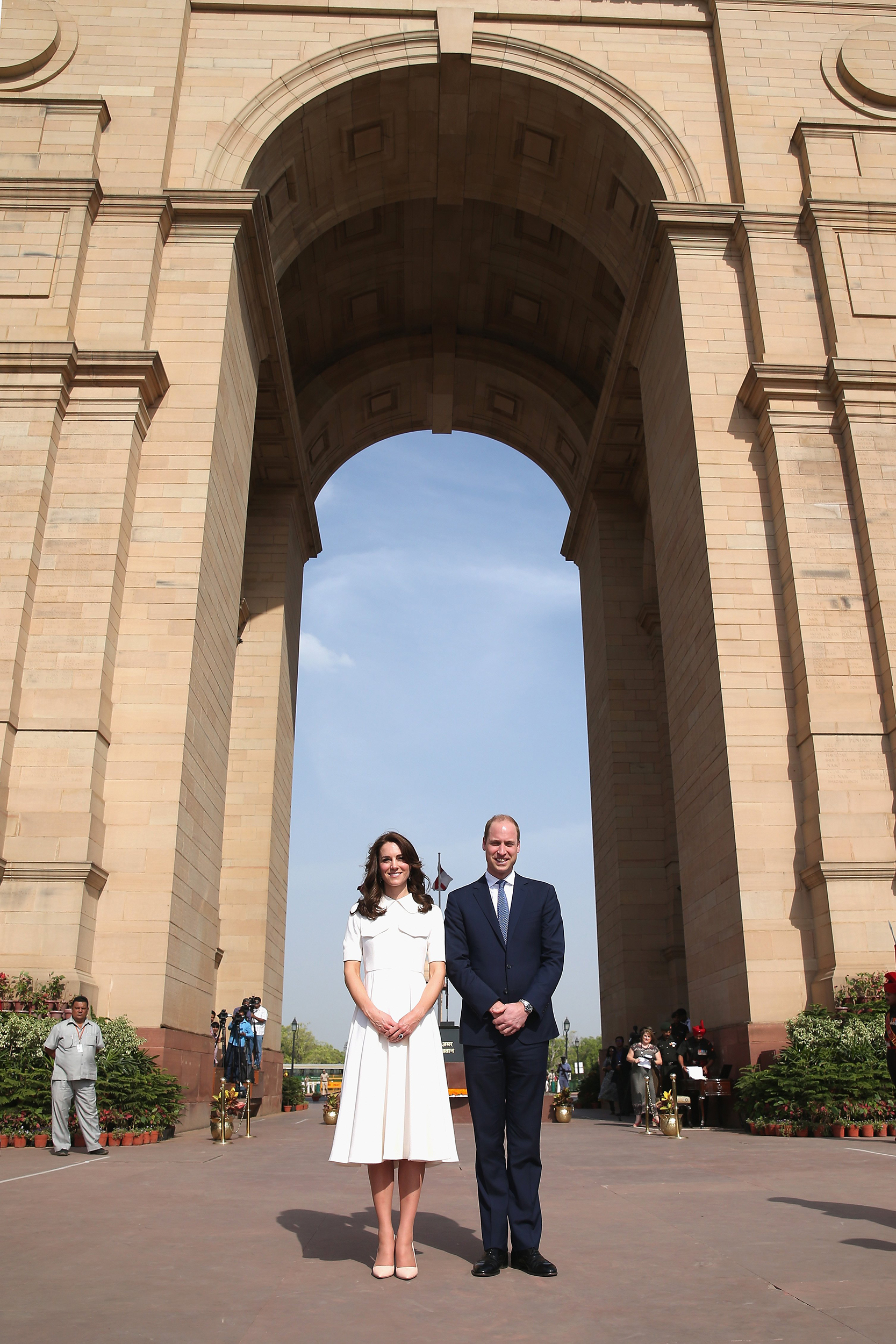 Catherine, Duchess of Cambridge and Prince William, Duke of Cambridge lay a wreath to honor the soldiers from Indian regiments who served in World War I, at India Gate, during the royal visit to India and Bhutan on April 11, 2016.