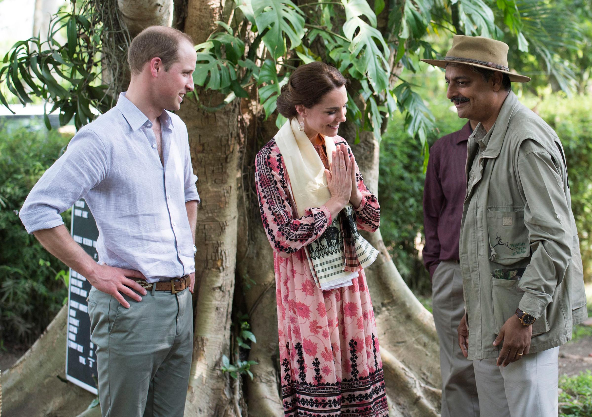 The Duke and Duchess of Cambridge during a visit to the Centre for Wildlife Rehabilitation and Conservation in Kaziranga, India on April 13, 2016.