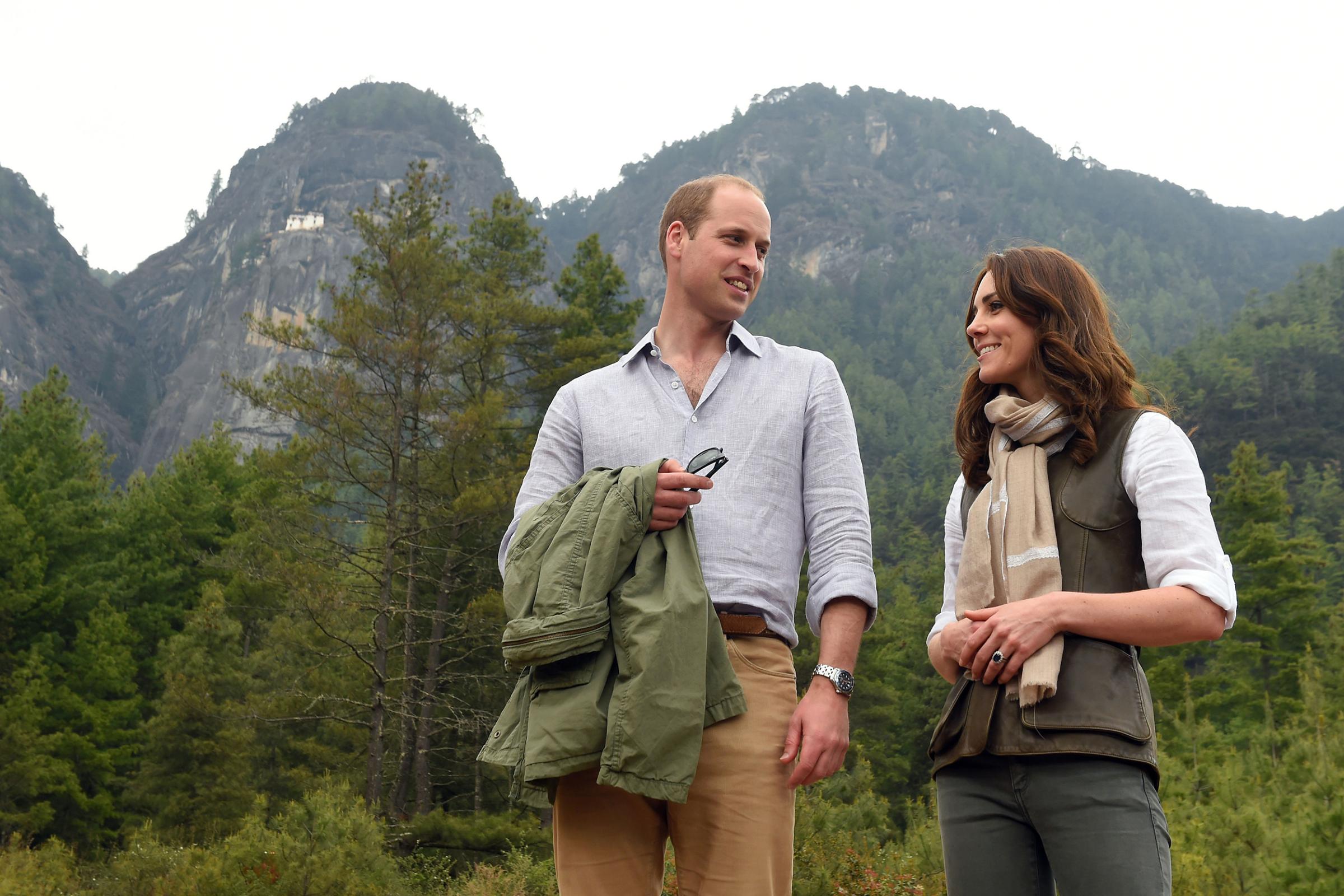 Catherine, Duchess of Cambridge and Prince William, Duke of Cambridge after their trek to the Tiger's Nest Monastery during a visit to Thimphu, Bhutan on April 15, 2016.