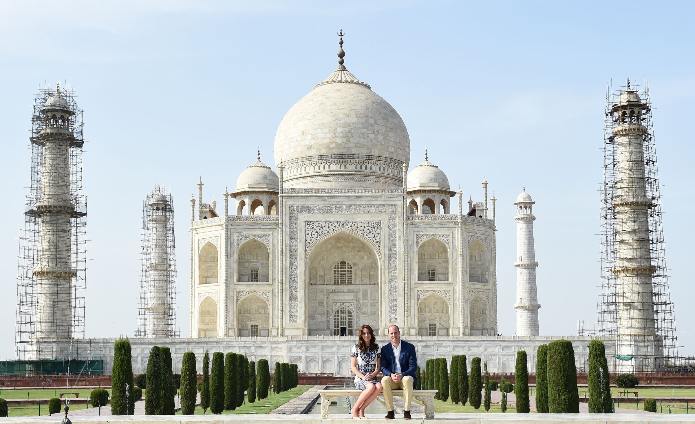 Prince William, Duke of Cambridge, and Catherine, Duchess of Cambridge, pose at The Taj Mahal in Agra, India, April 16, 2016.