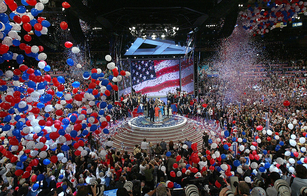 Balloons fall from the ceiling following President George W. Bush's speech accepting his party's nomination on the final night of the Republican National Convention at Madison Square Garden in New York City, Sept. 2, 2004. (Alex Wong—Getty Images)