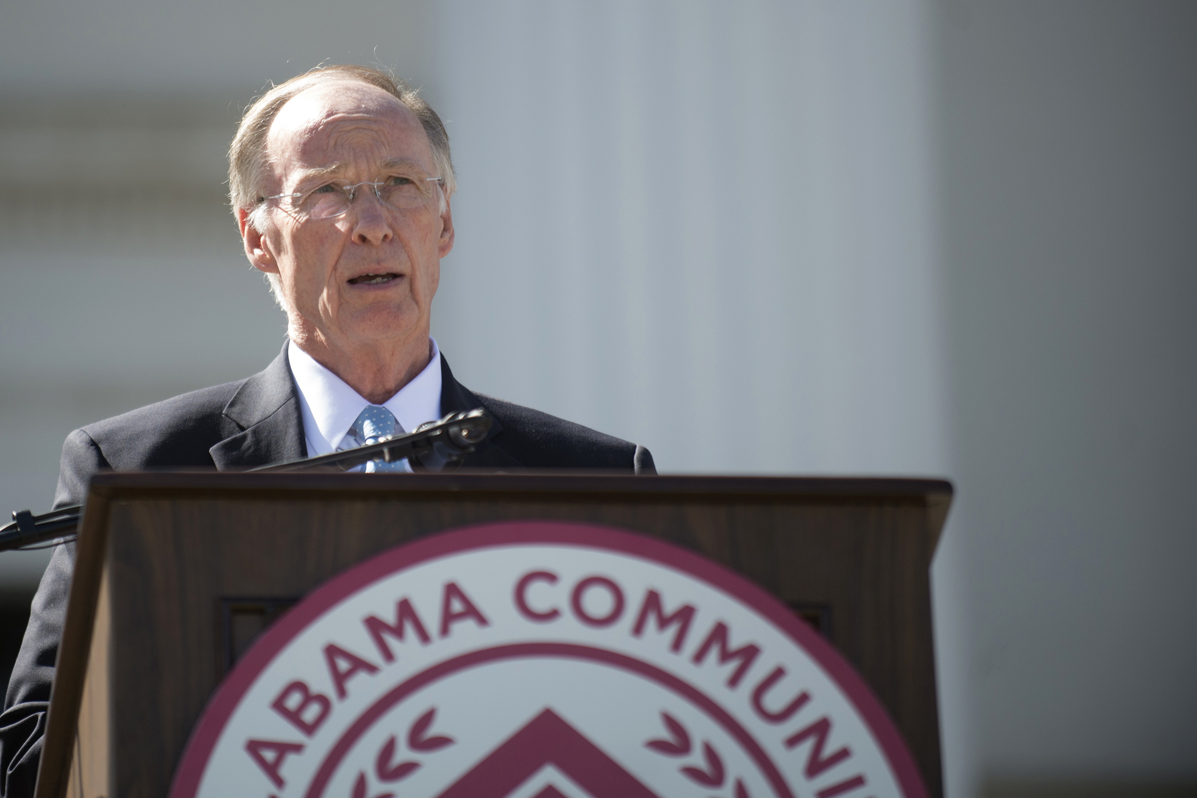 Gov. Robert Bentley speaks during Alabama Community College Day on the Alabama Capitol lawn on April 5, 2016, in Montgomery, Ala.