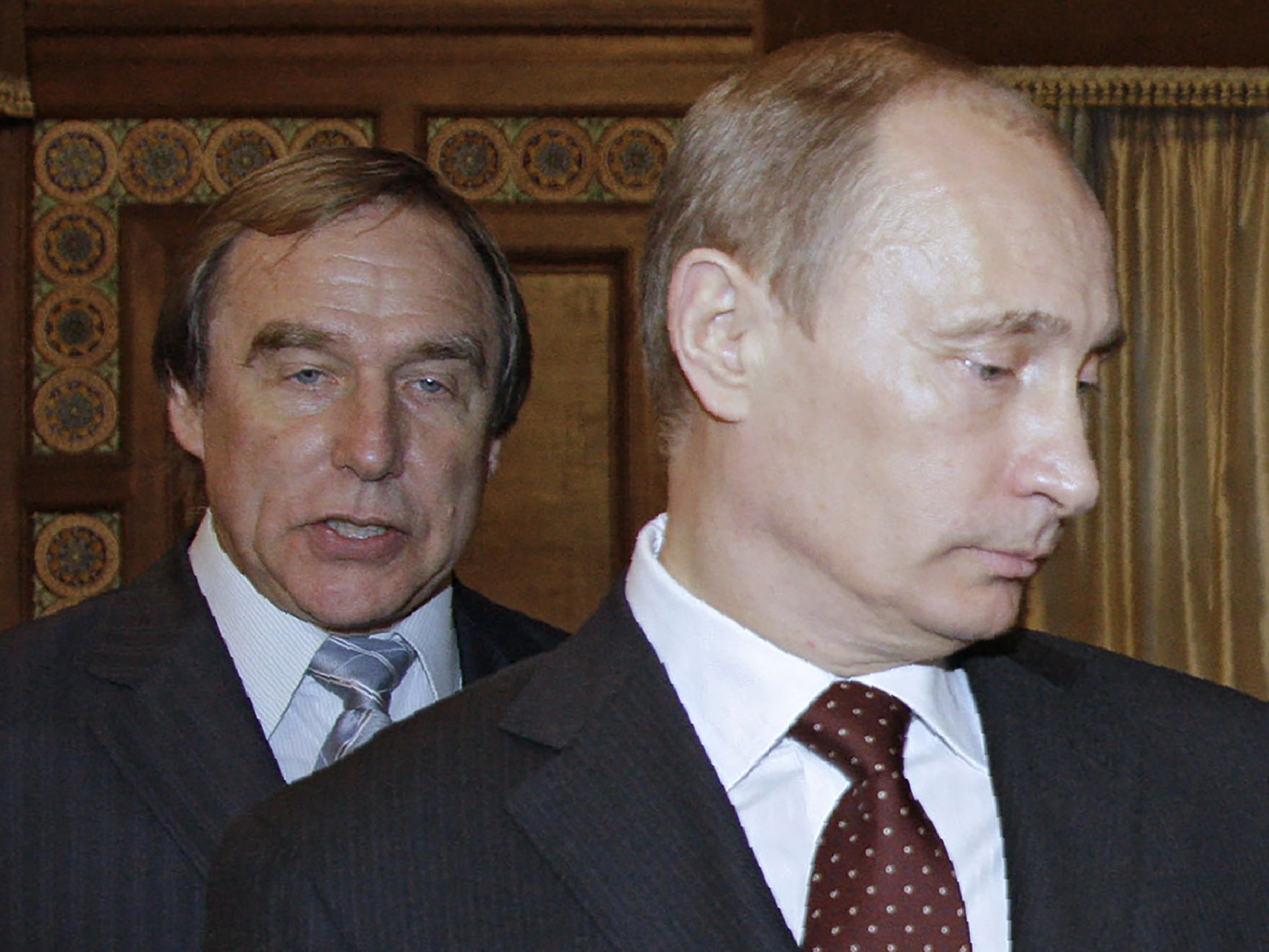 A picture of Vladimir Putin and Russian cellist Sergei Roldugin, artistic director of the St. Petersburg House of Music, visiting the house, formerly a palace owned by Grand Duke Alexei Romanov, in St. Petersburg on Nov. 21, 2009.