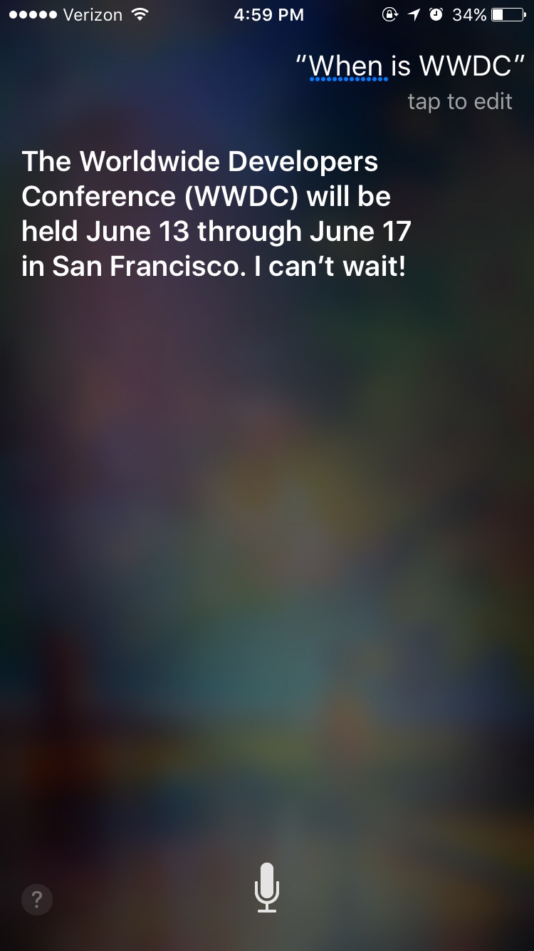 Siri reveals dates of WWDC