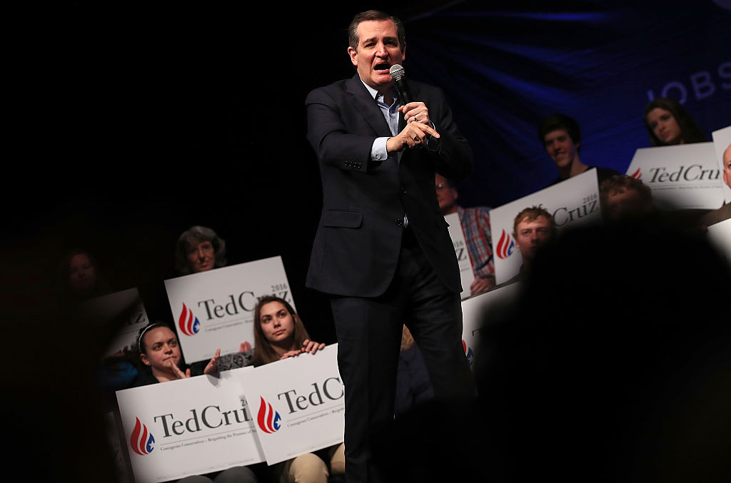 Republican presidential candidate Sen. Ted Cruz (R-TX) campaigns at the Weinberg Theater April 21, 2016 in Frederick, Maryland. (Win McNamee&mdash;Getty Images)