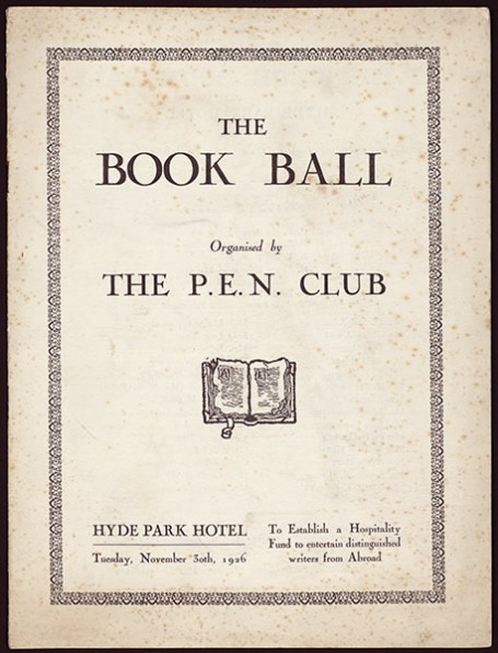 Program for the P.E.N. Club Book Ball held at the Hyde Park Hotel in London on Nov. 30, 1926 (Harry Ransom Center)
