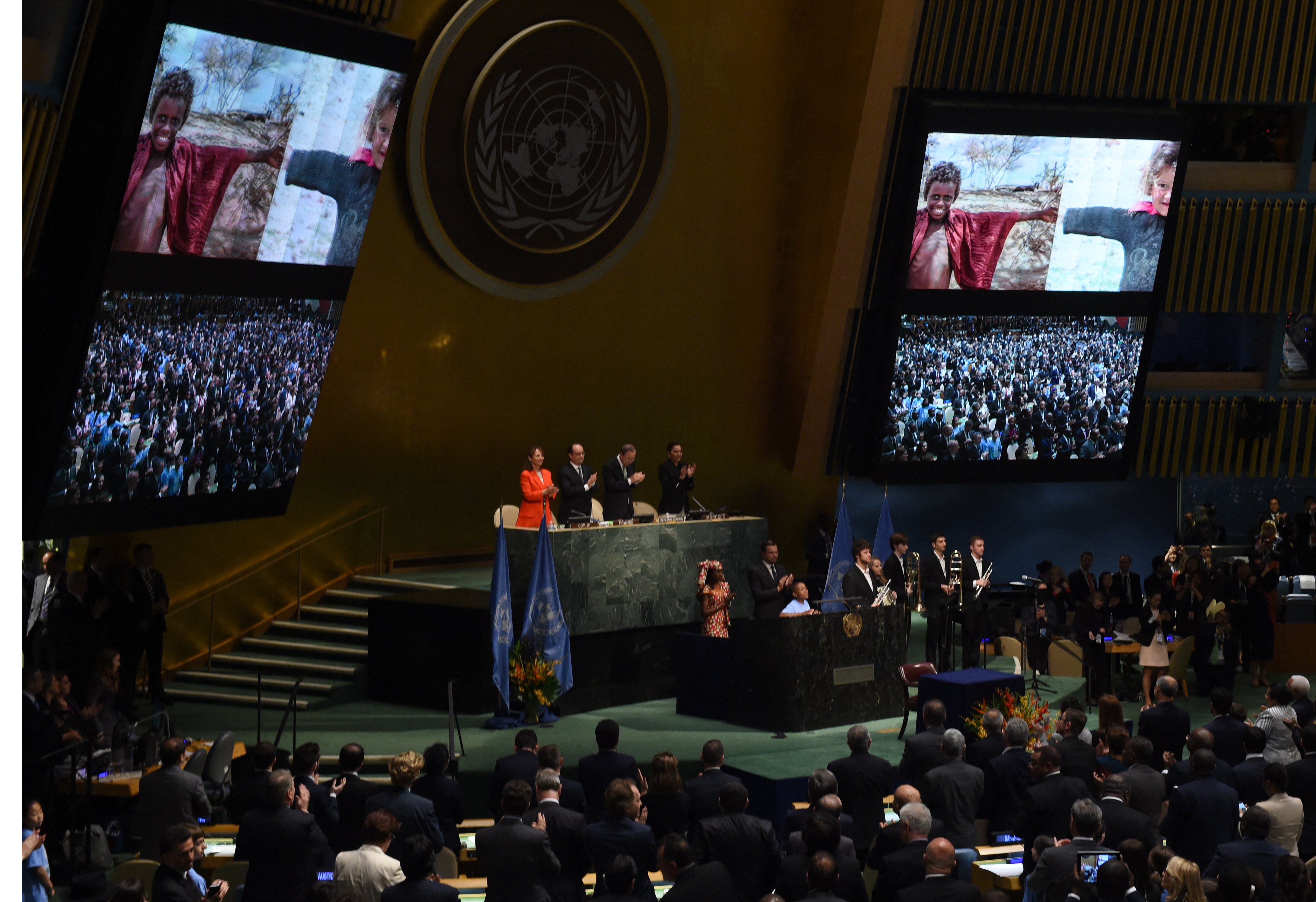 A scene from the signature ceremony for the Paris Agreement at  the United Nations on April 22, 2016 in New York. (Timothy A. Clary—AFP/Getty Images)