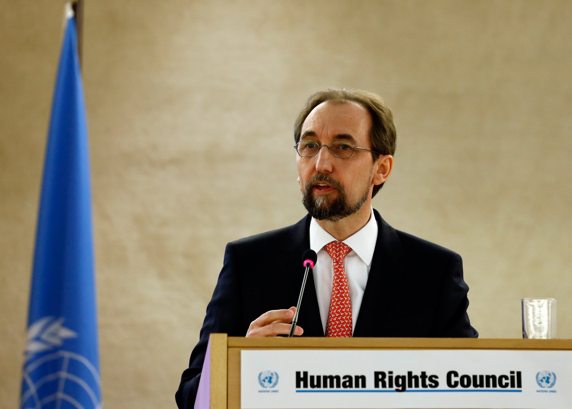 United Nations (U.N.) High Commissioner for Human Rights Zeid Ra'ad Al Hussein addresses the 31st session of the Human Rights Council at the U.N. European headquarters in Geneva, Switzerland, February 29, 2016. REUTERS/Denis Balibouse - RTS8J0V