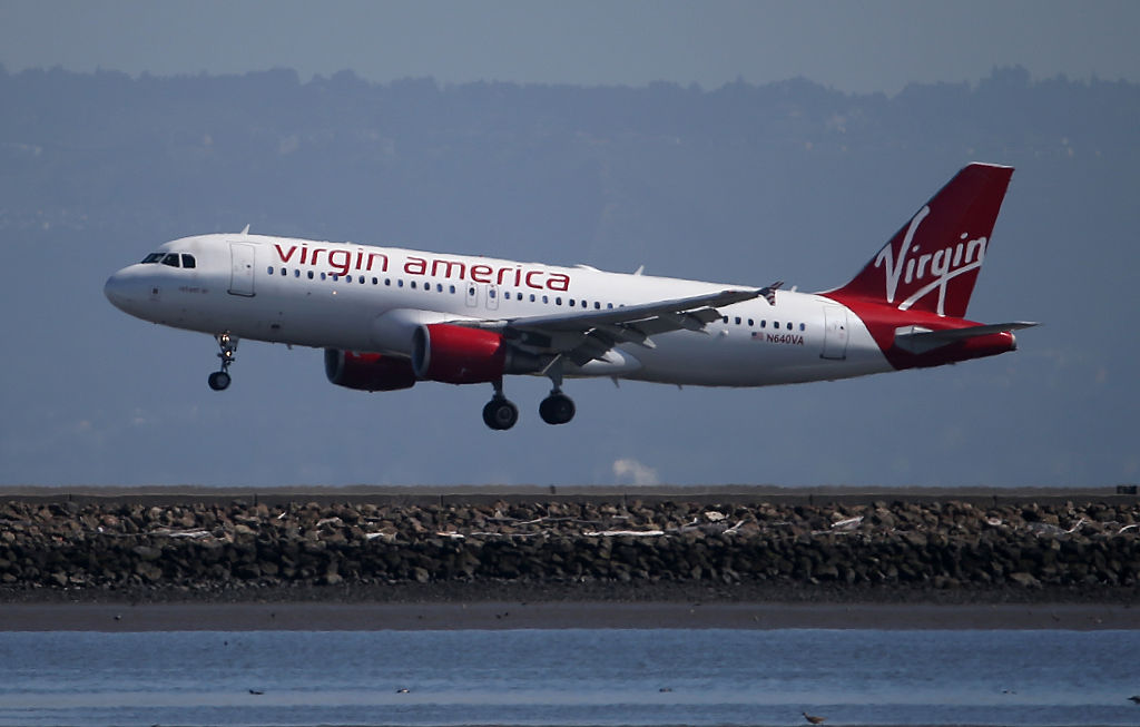 A Virgin America plane lands at San Francisco International Airport on March 29, 2016 in Burlingame, California. (Justin Sullivan&mdash;Getty Images)