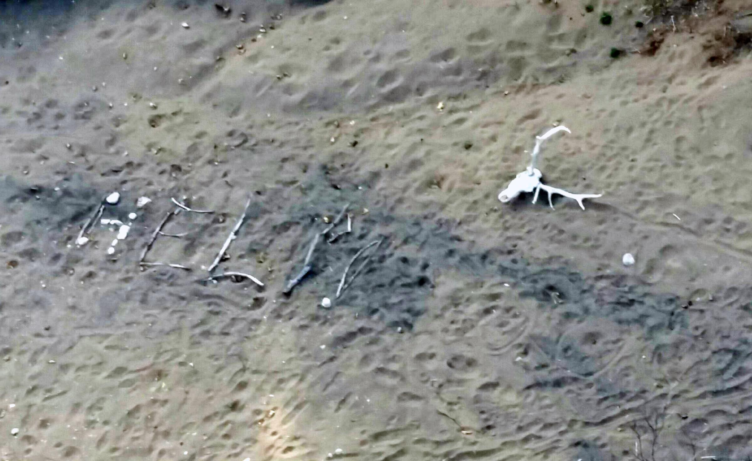 This aerial photo provided by Arizona Department of Public Safety shows, a "help" sign made by Ann Rodgers, 72, on April 9, 2016, in the White Mountains of eastern Arizona. Rodgers survived in the forest for nine days by drinking pond water and eating plants.
