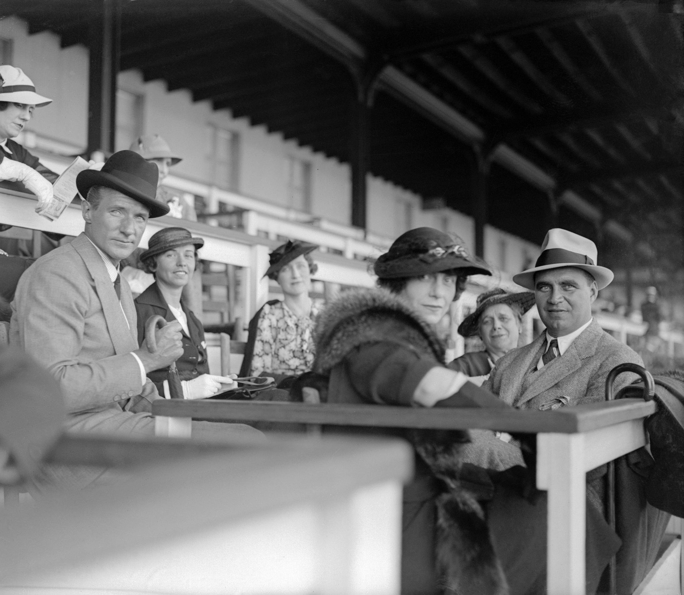 Crowds on hand the day before Kentucky Derby running at Churchill Downs, Louisville, Kentucky, 1935.
