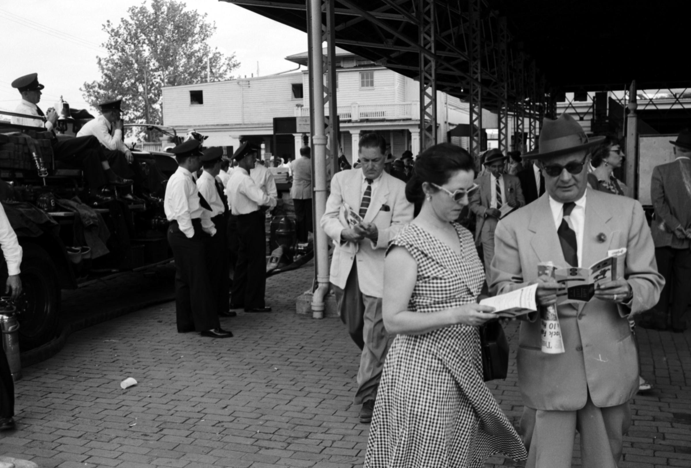 Spectators at Churchill Downs on Kentucky Derby day, 1955.
