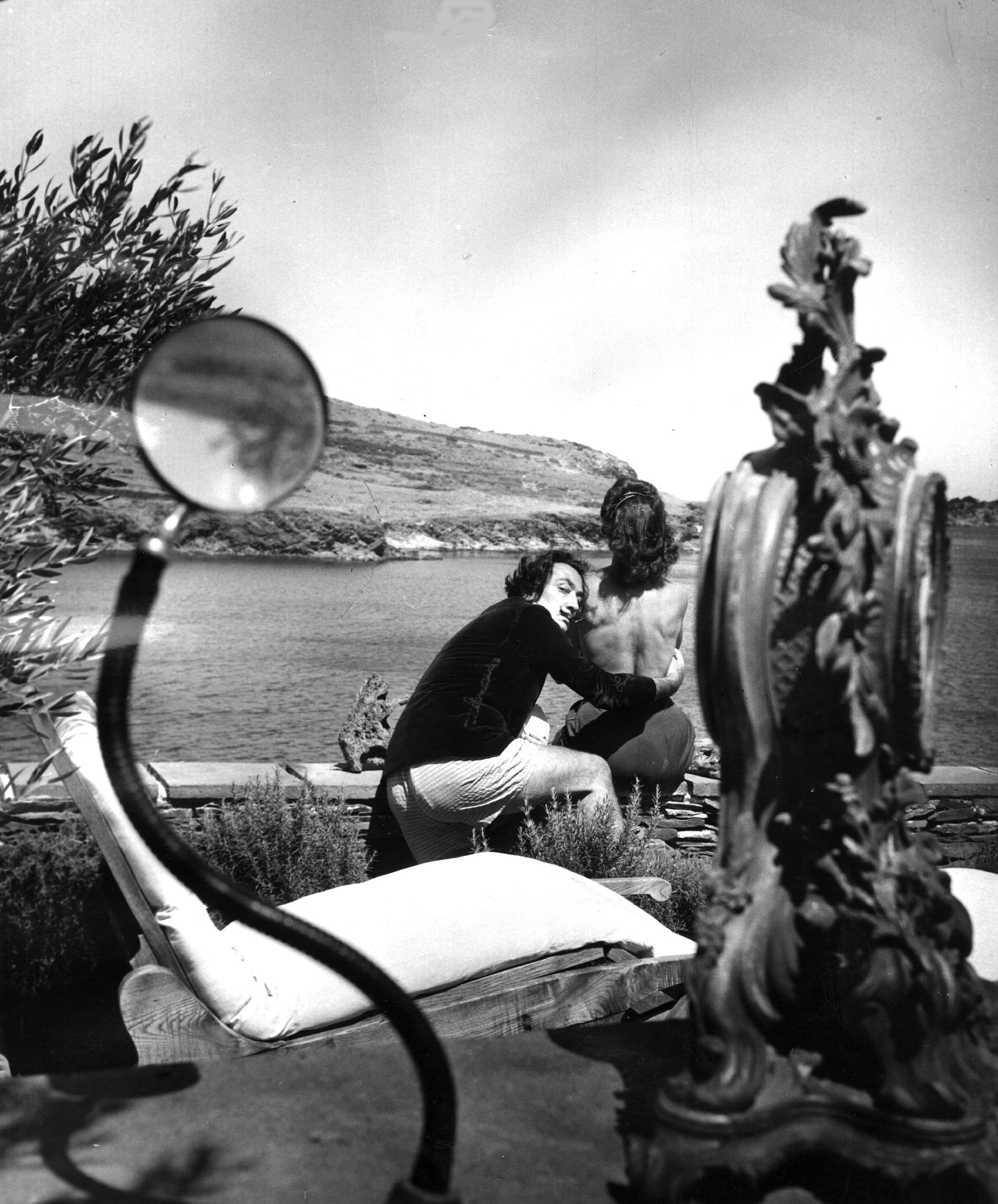 Salvador Dali with his wife Gala at the garden of his home in Cadaques on the Spanish Costa Brava. 1955.