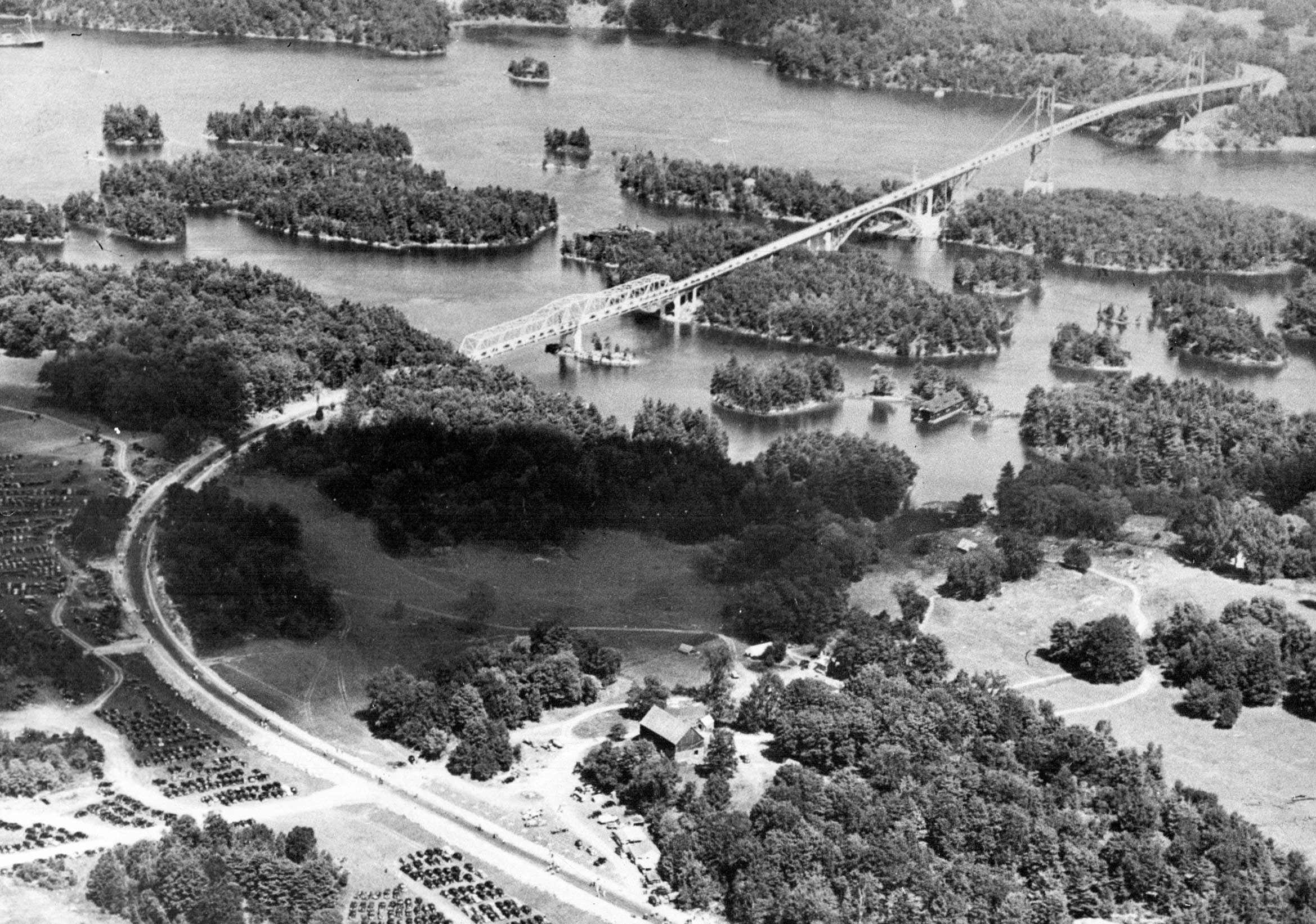 Thousand Islands national park bridge and area, Ontario, 1939.