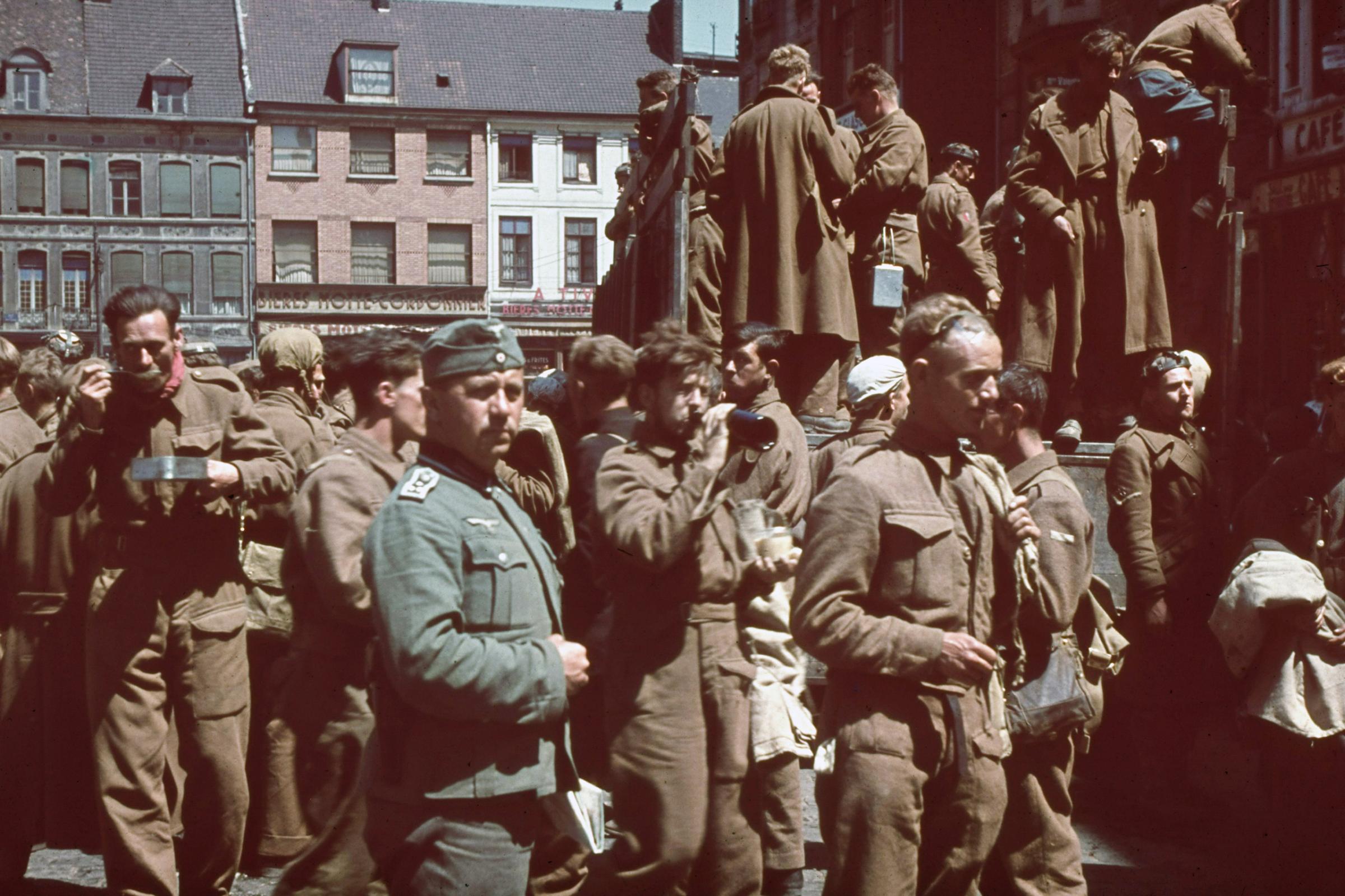 English soldiers, taken prisoner by the Germans at Dunkirk. The date and location are unknown.