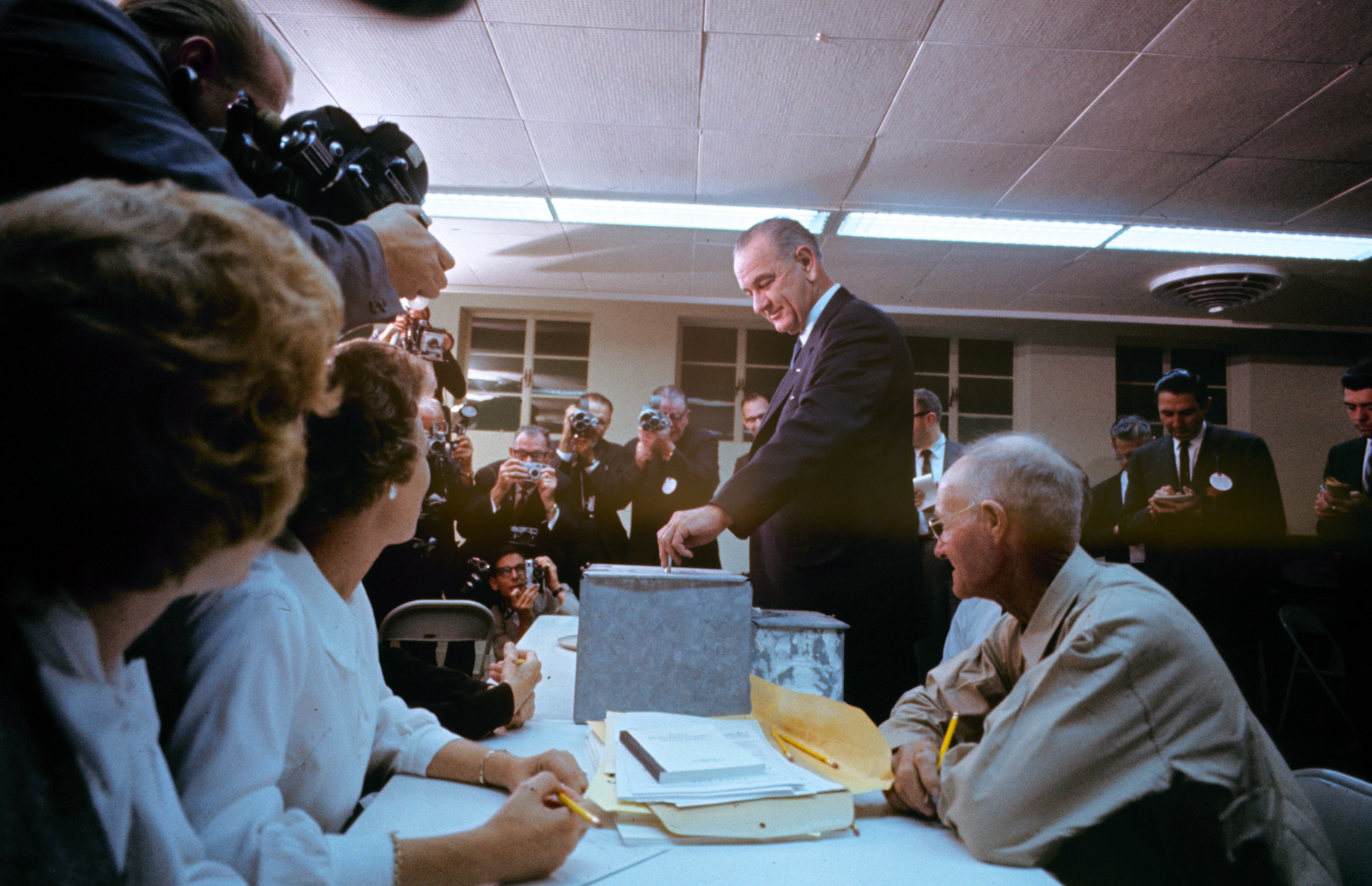 Lyndon B. Johnson on election night, 1964.
