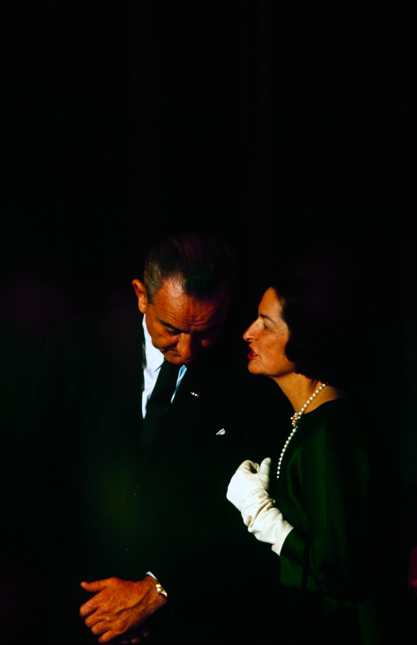 Lyndon B. Johnson and wife Lady Bird on election night, 1964.