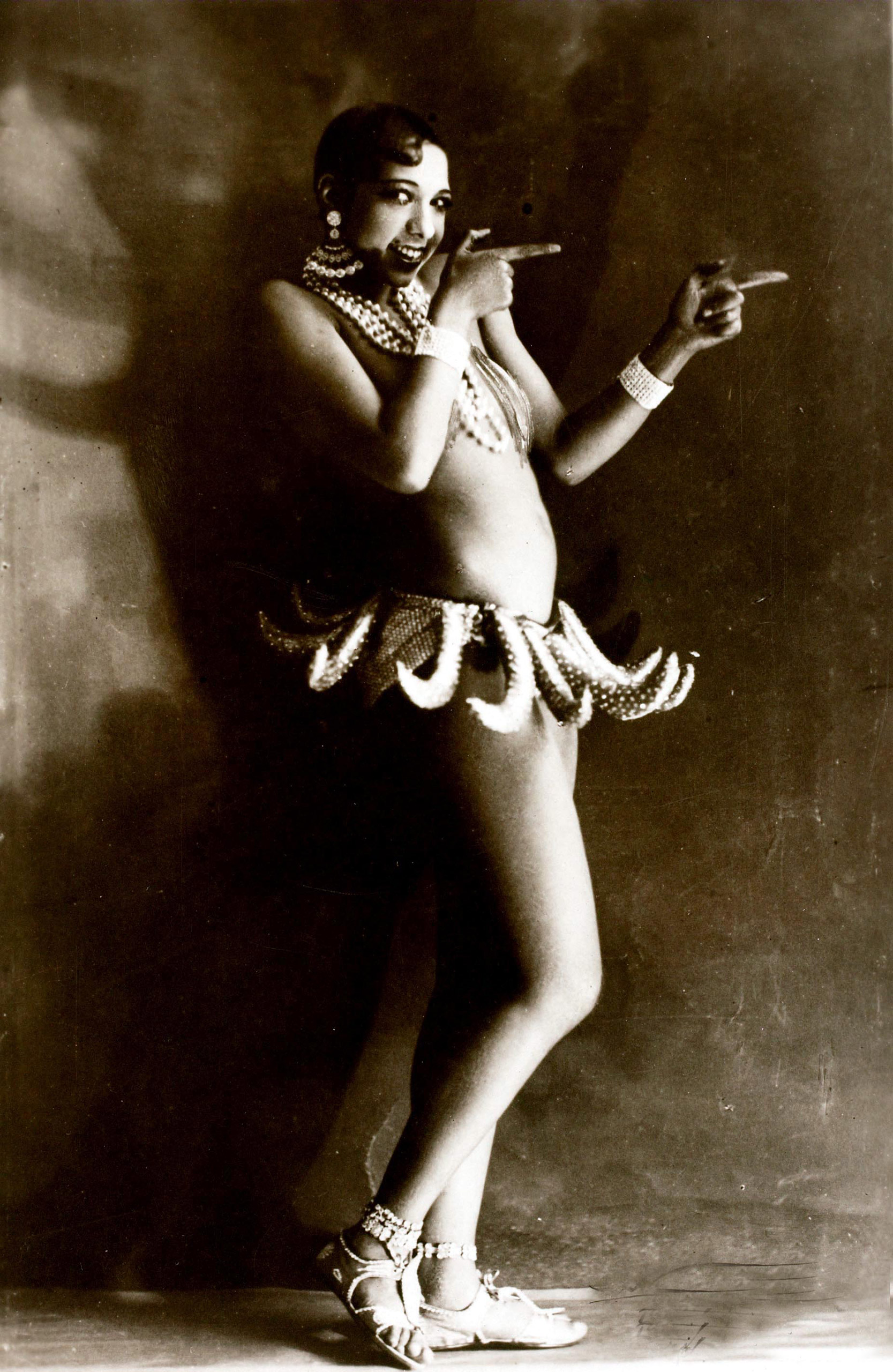Josephine Baker wearing her famous banana costume, circa 1926.
