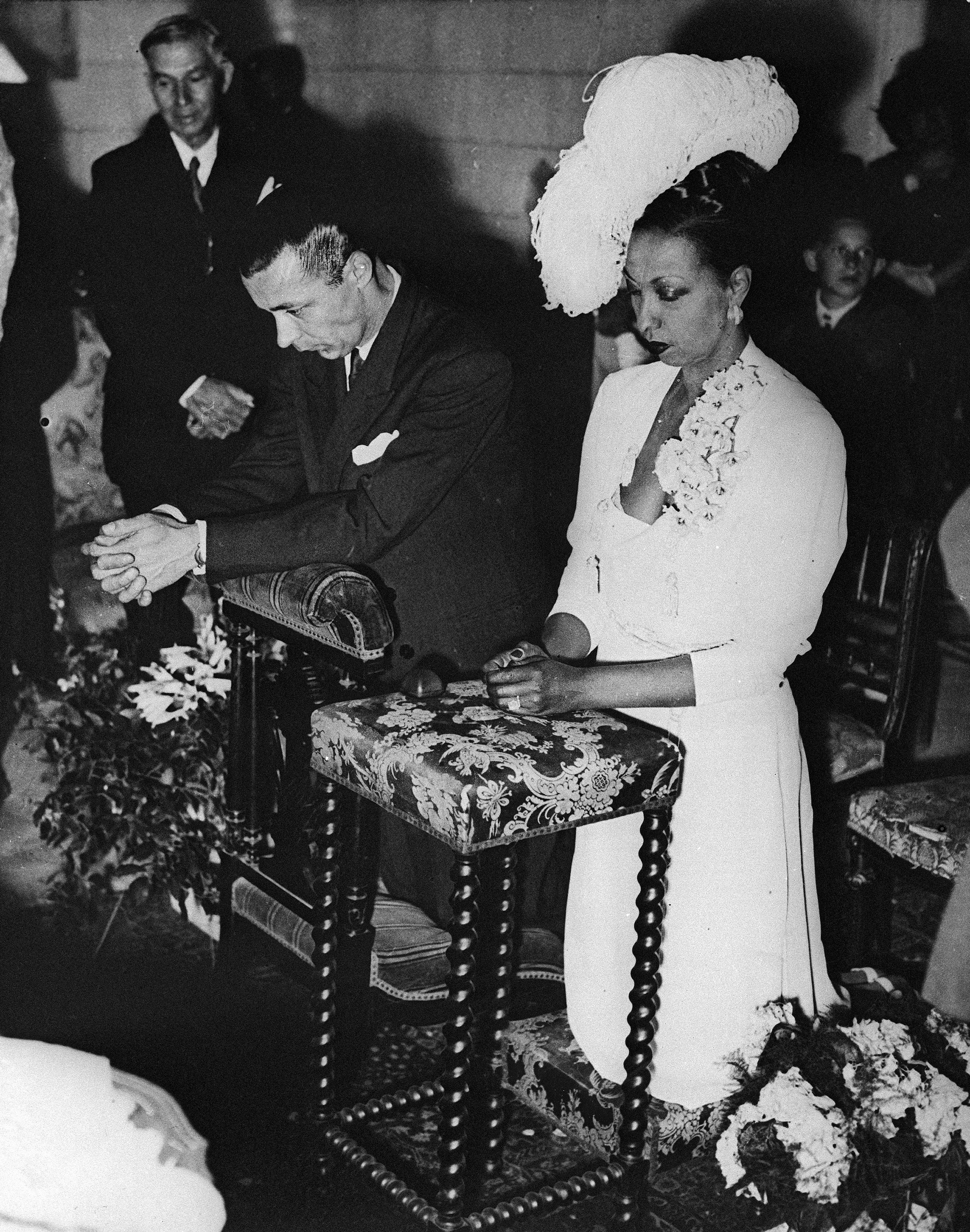 Josephine Baker and Jo Bouillon are seen June 5, 1947, during their marriage ceremony at her home, Chateau des Milandes, near St. Cyprien in southern France.