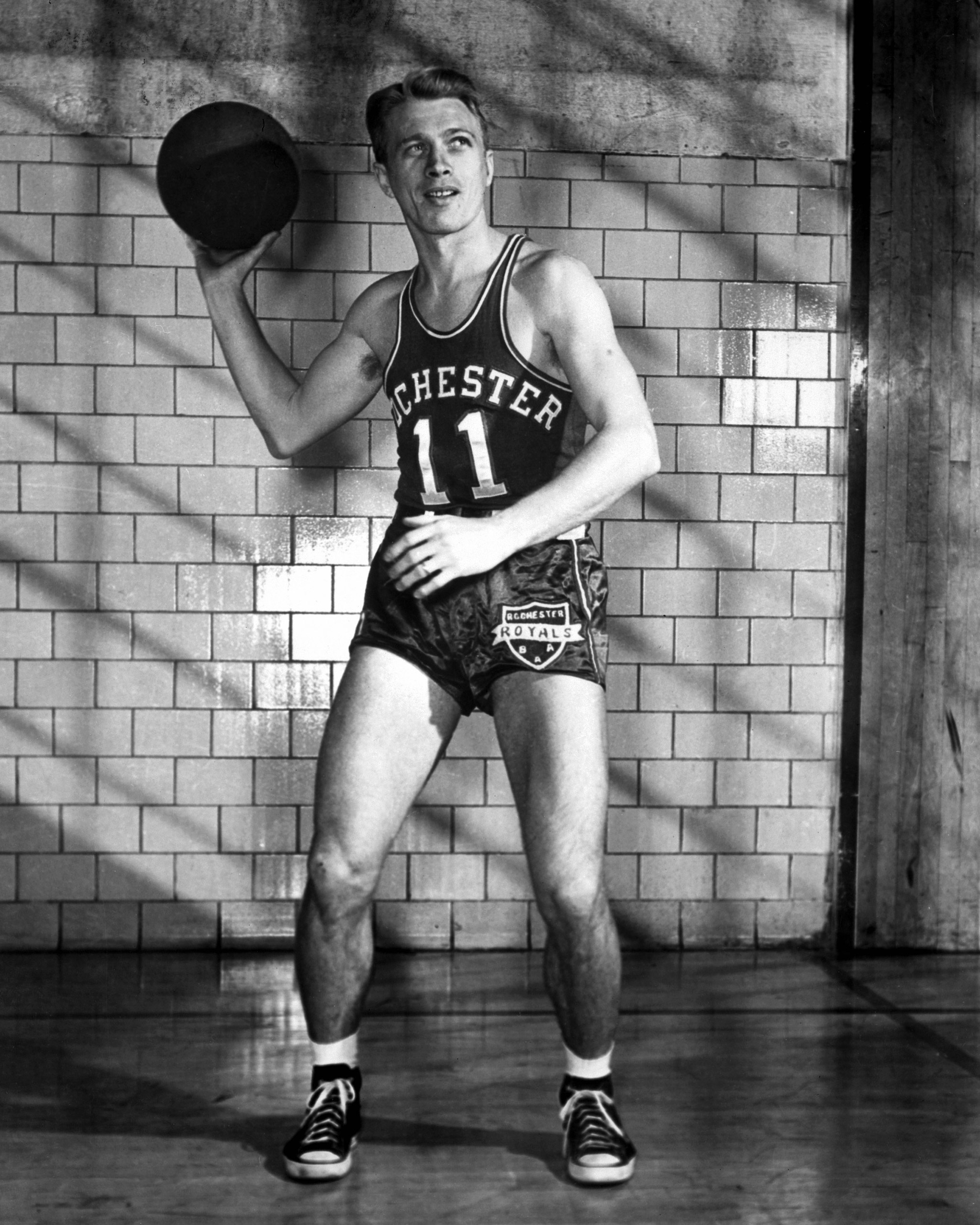 Bob Davies of the Rochester Royals poses for an action portrait during the 1946 season in Rochester, N.Y.