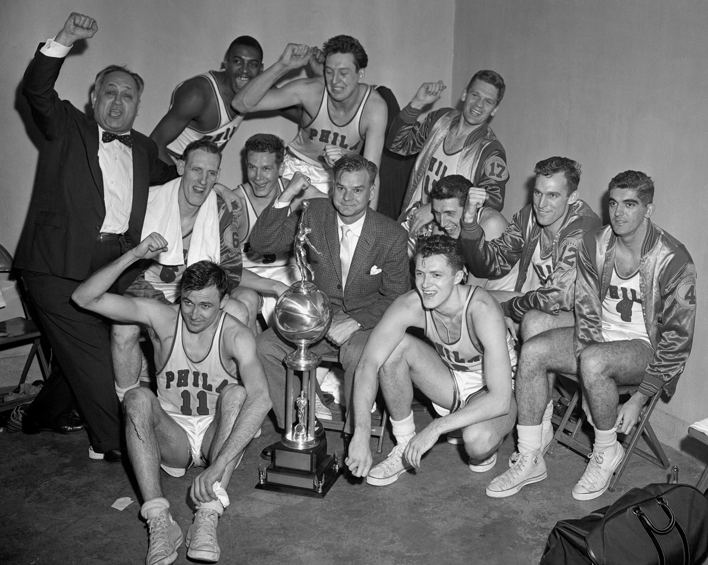 Philadelphia Warriors against the Fort Wayne Pistons during Game Five of the NBA Finals on April 7, 1956 at the Philadelphia Civic Center in Philadelphia, Pennsylvania. The Philadelphia Warriors defeated the Fort Wayne Pistons 99-88 and won the series 4-1.