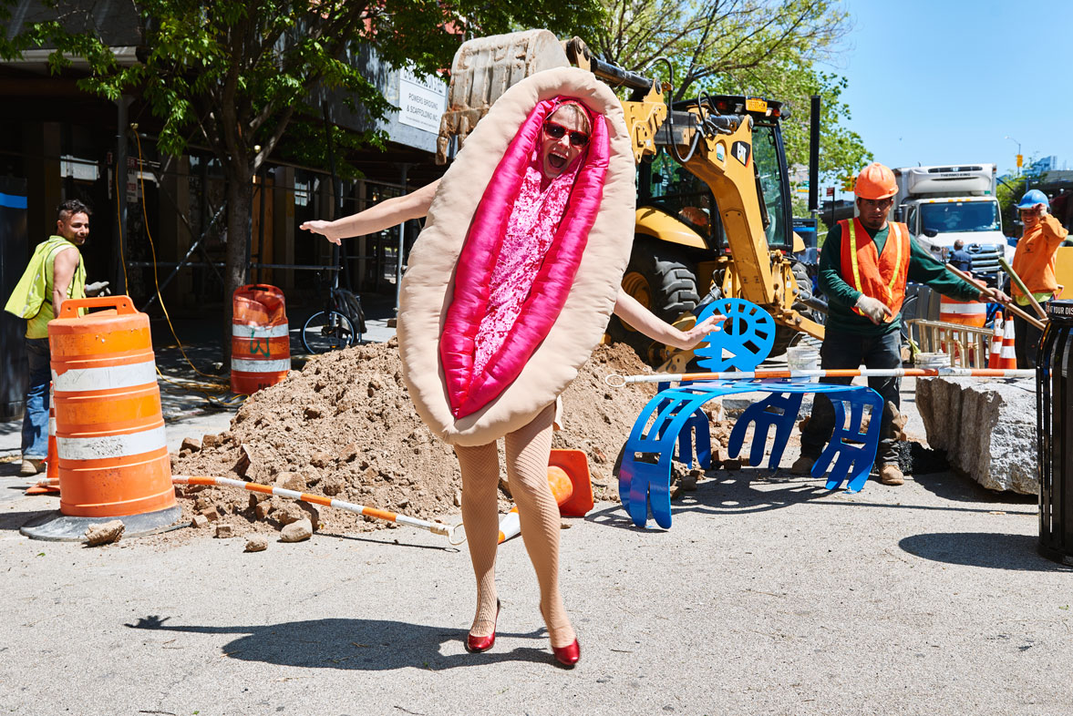 Vagina costumes New York City construction site