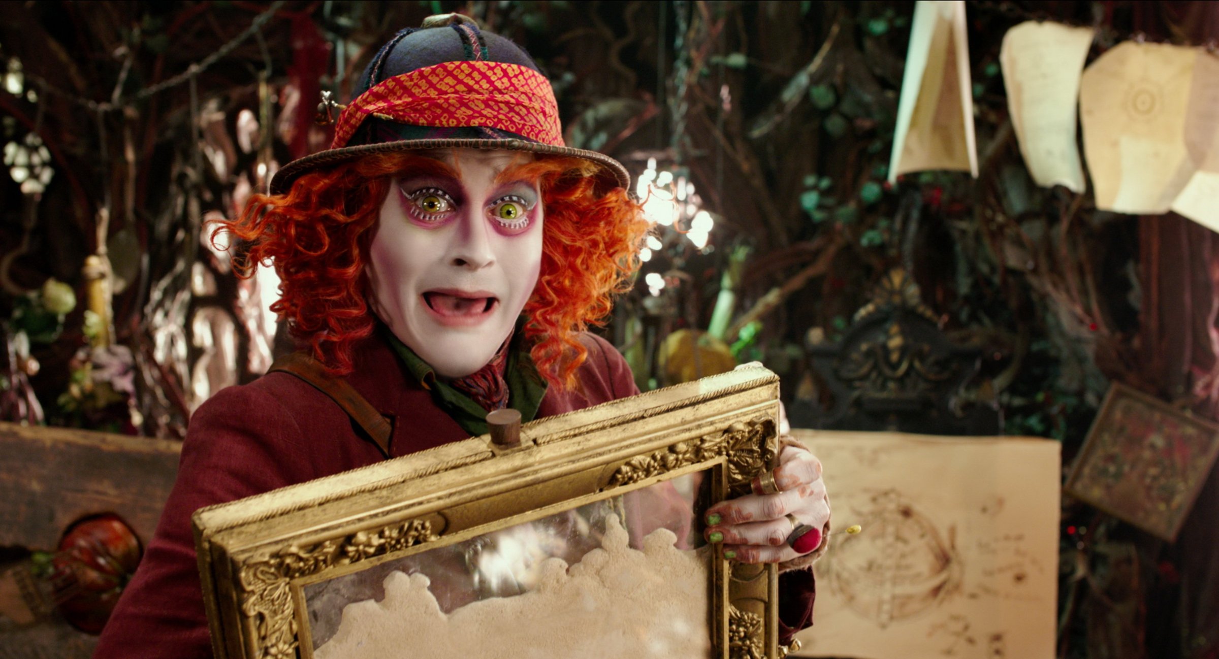 Johnny Depp as Tarrant Hightopp, the Mad Hatter in Alice Through the Looking Glass.